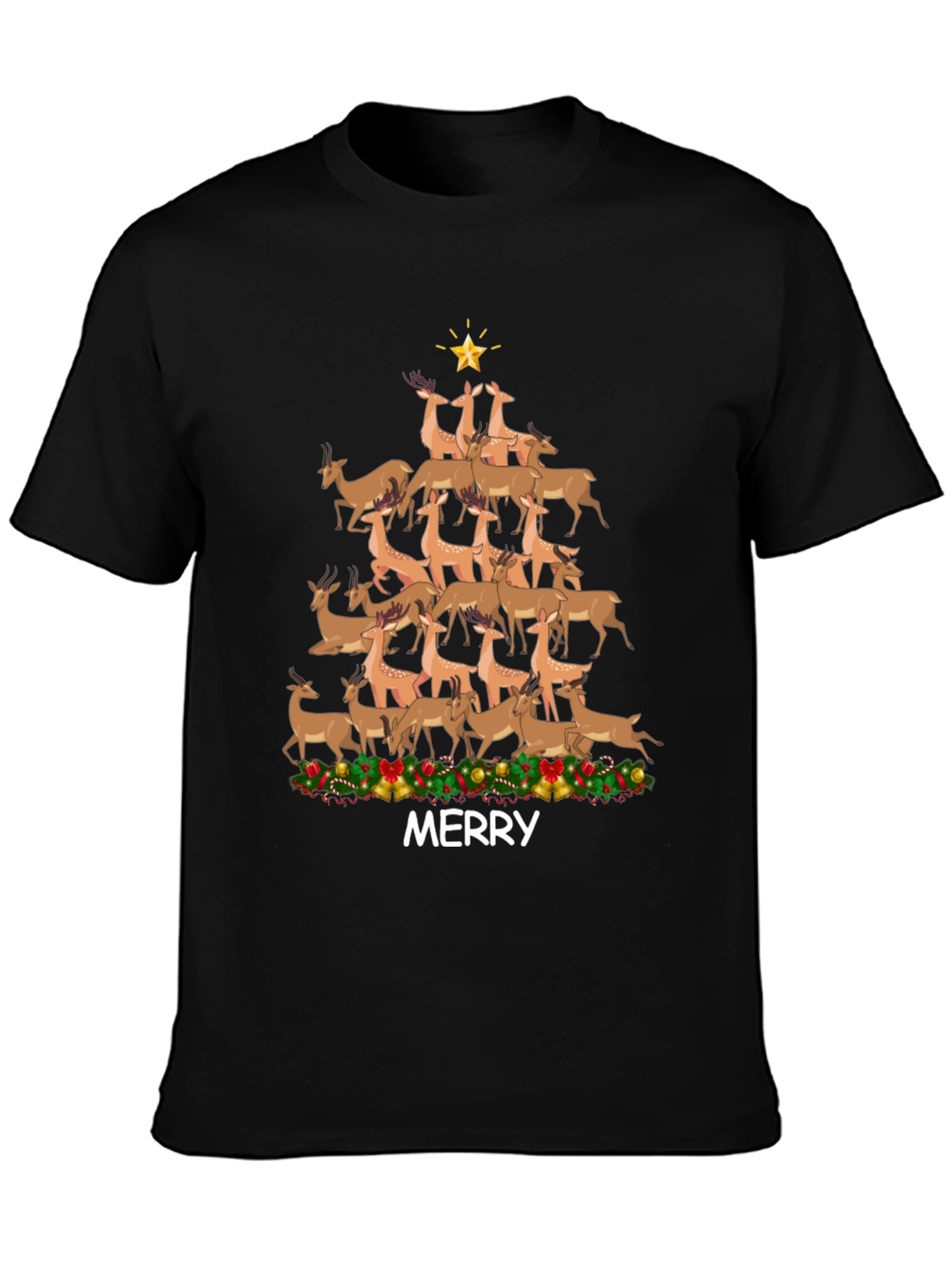 Merry Deer Christmas Tree T-Shirt