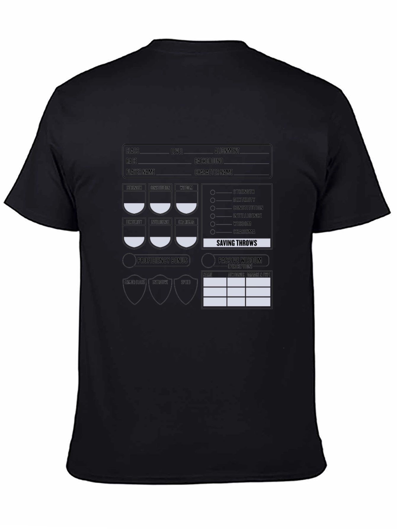D&D Character Sheet Black T-Shirt