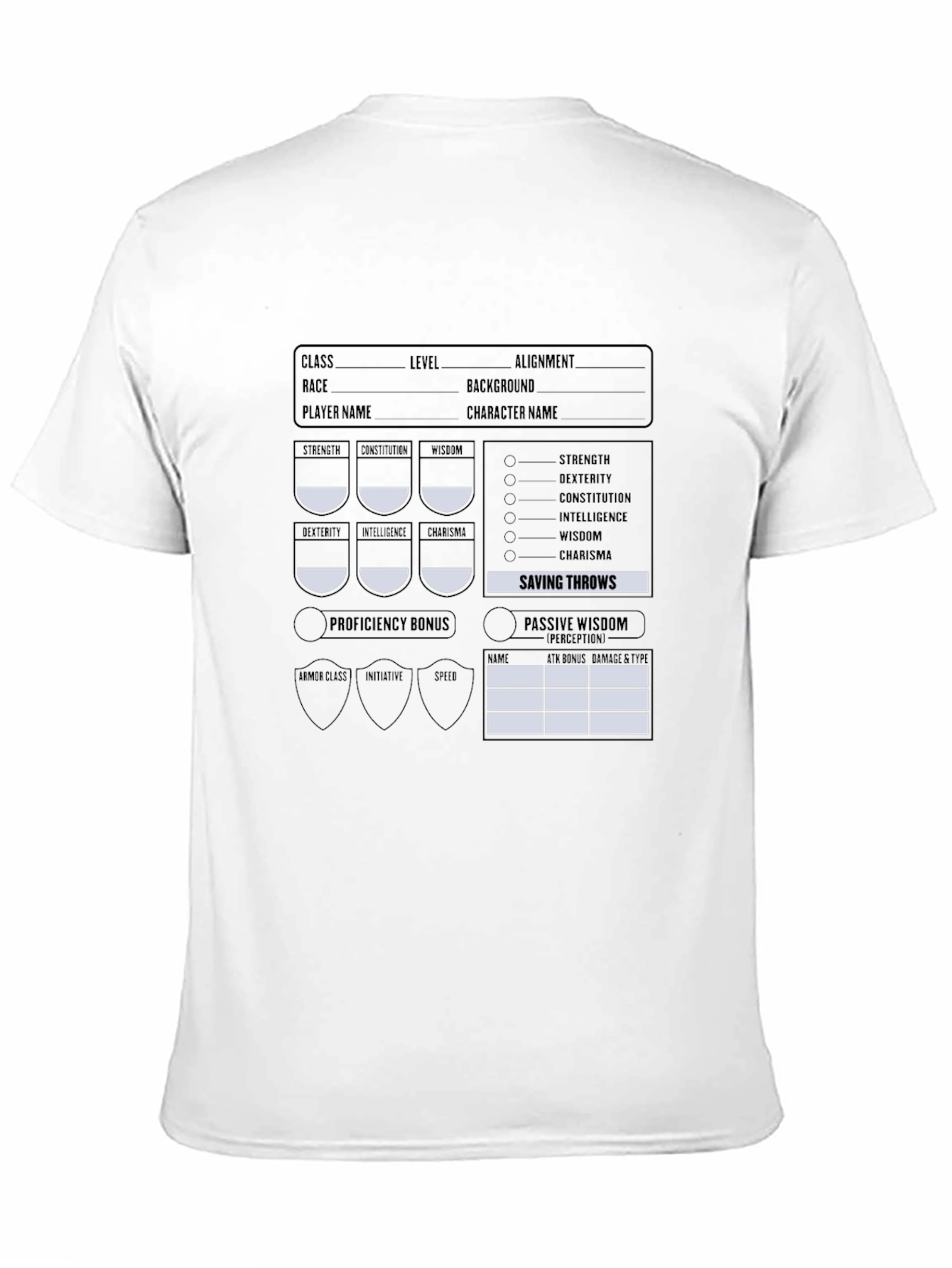 D&D Character Sheet Black T-Shirt