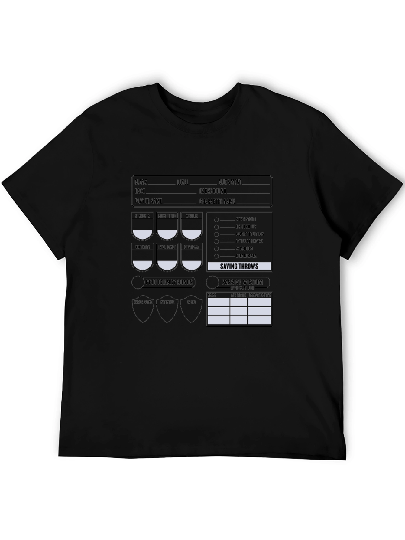 D&D Character Sheet Black T-Shirt