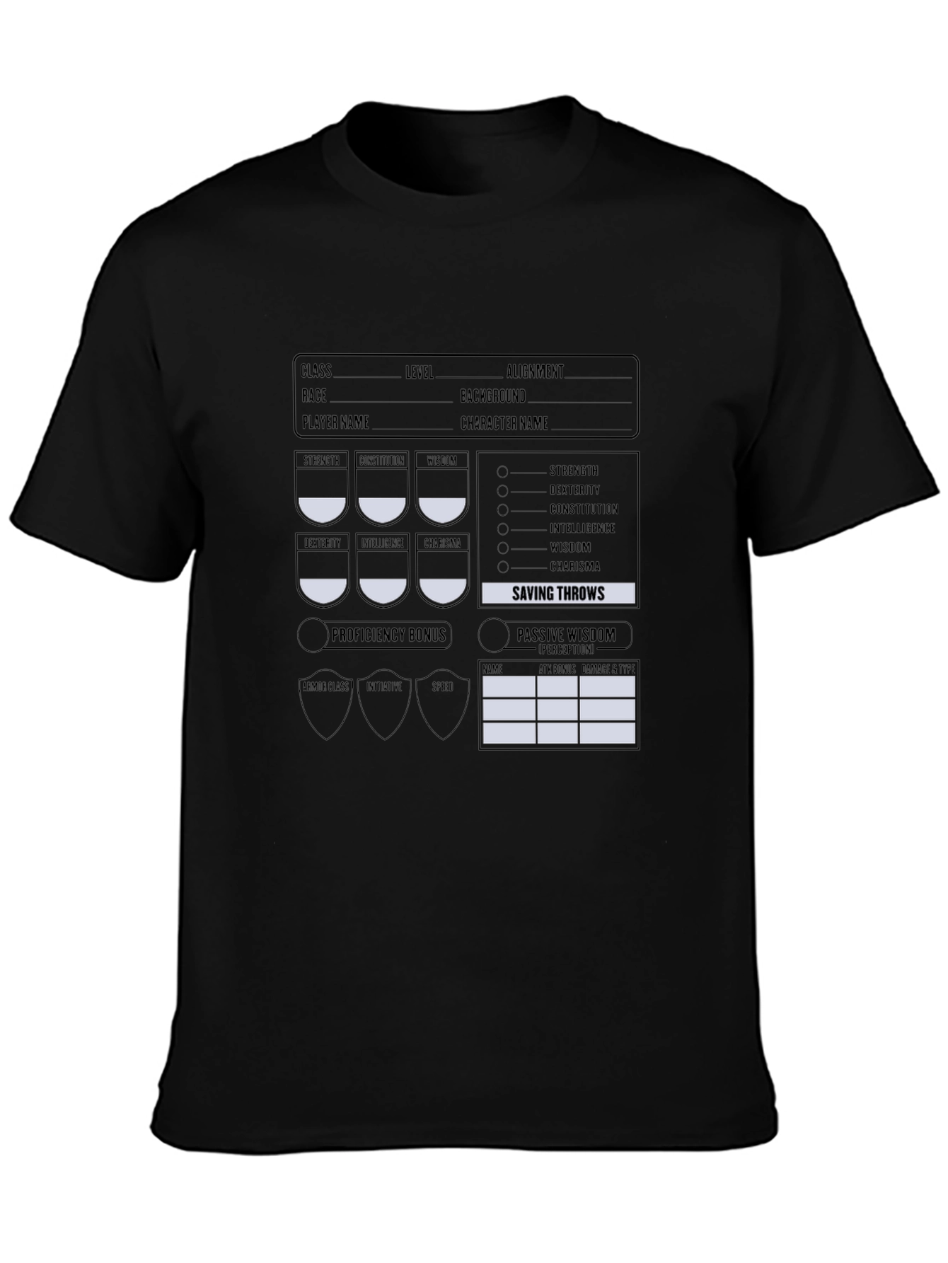 D&D Character Sheet Black T-Shirt