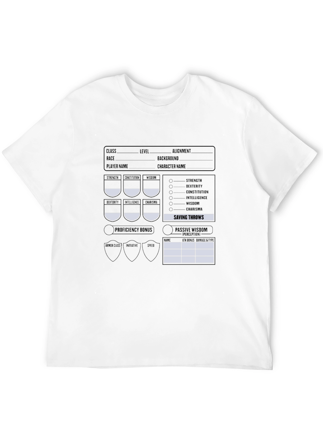 D&D Character Sheet Black T-Shirt