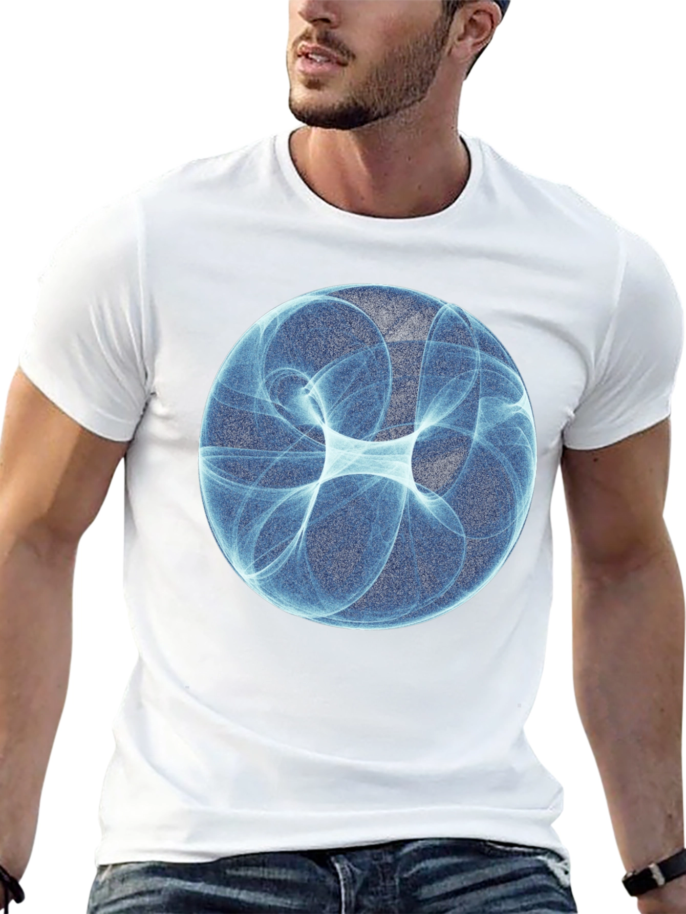 Abstract Blue Sphere Graphic T-Shirt - Modern Design