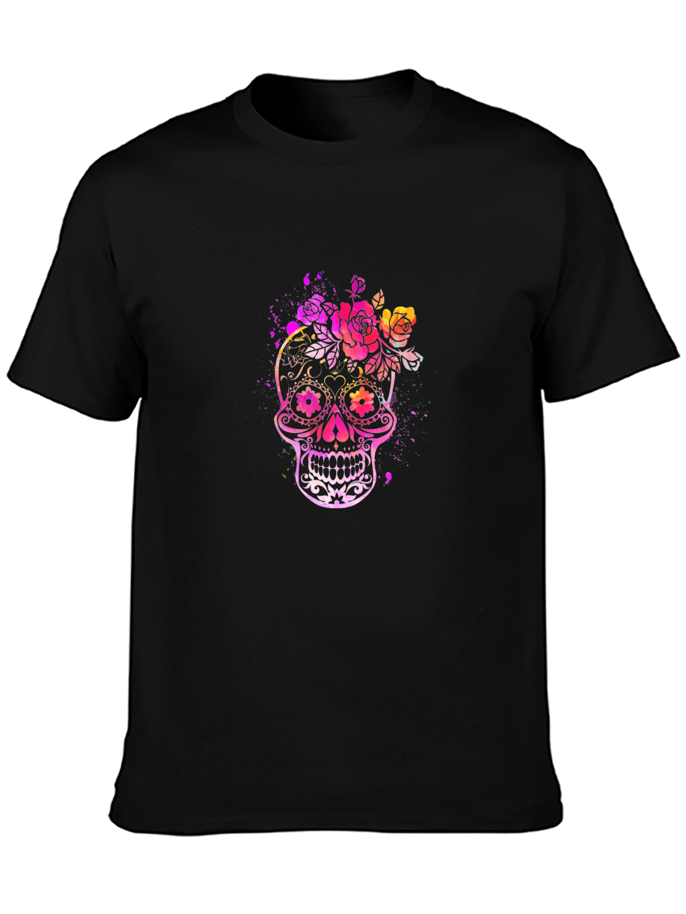Floral Skull Graphic Tee - Mens Black T-Shirt