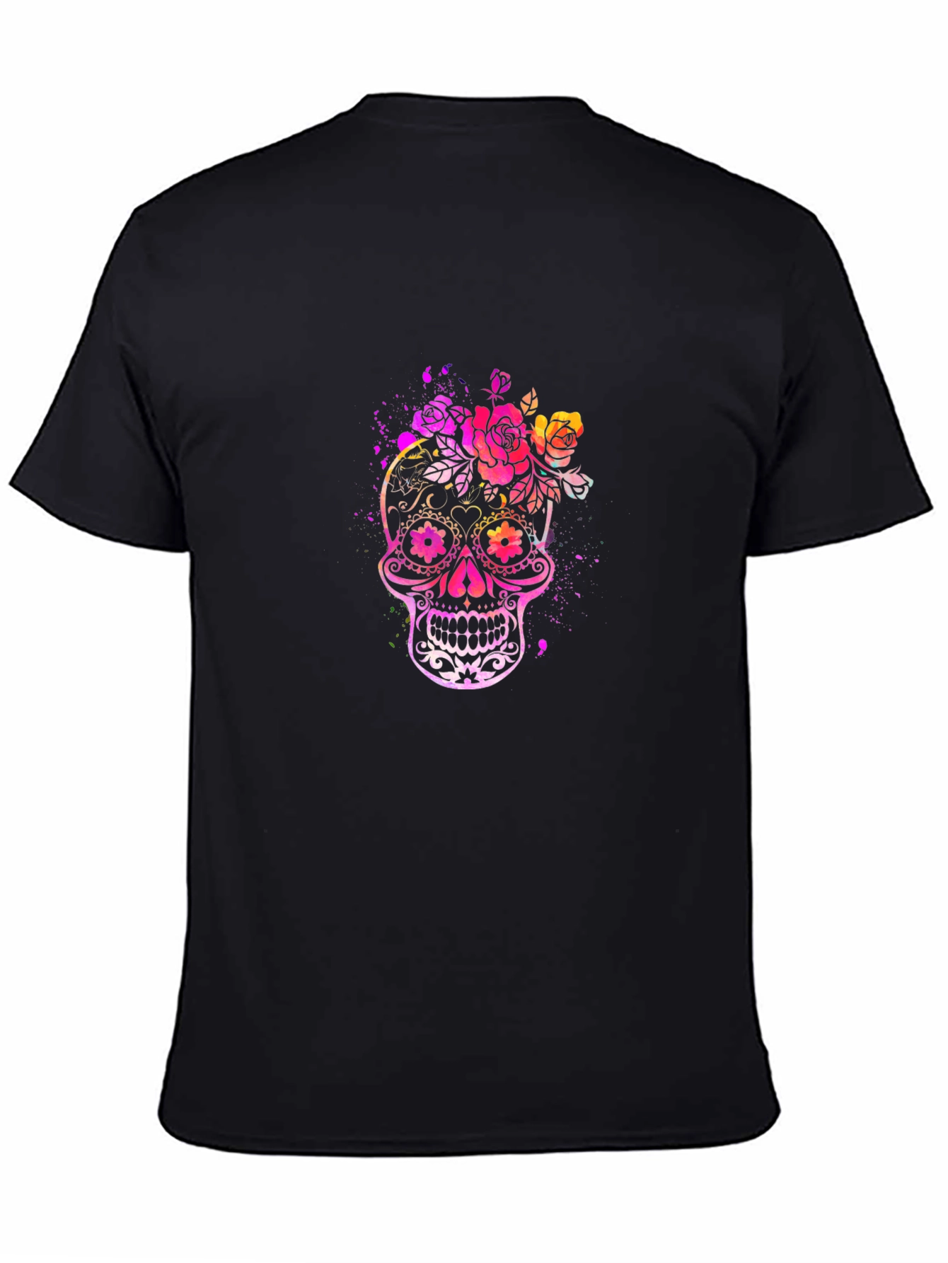Floral Skull Graphic Tee - Mens Black T-Shirt