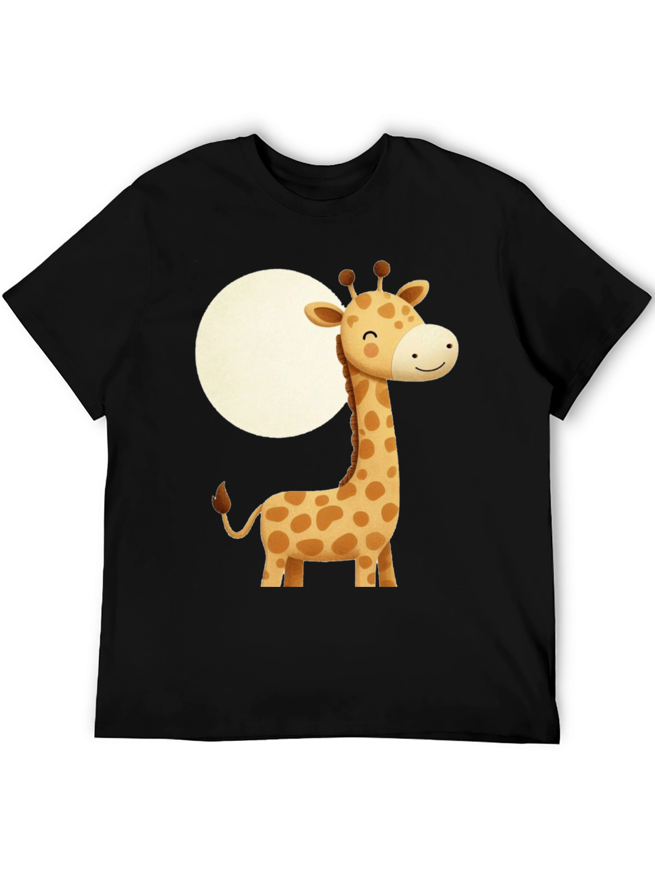 Cute Giraffe Graphic Print Black T-Shirt