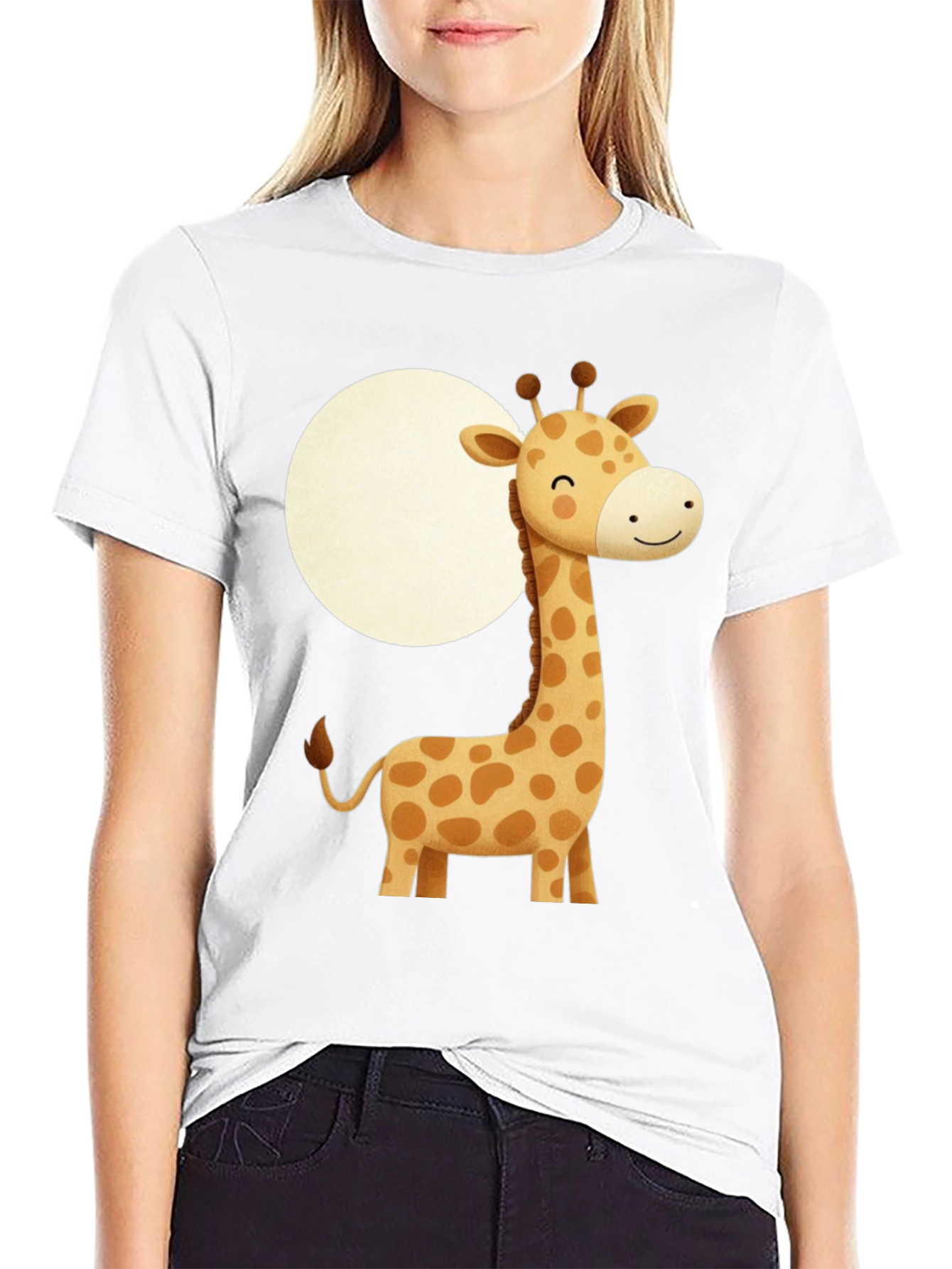 Cute Giraffe Graphic Print Black T-Shirt