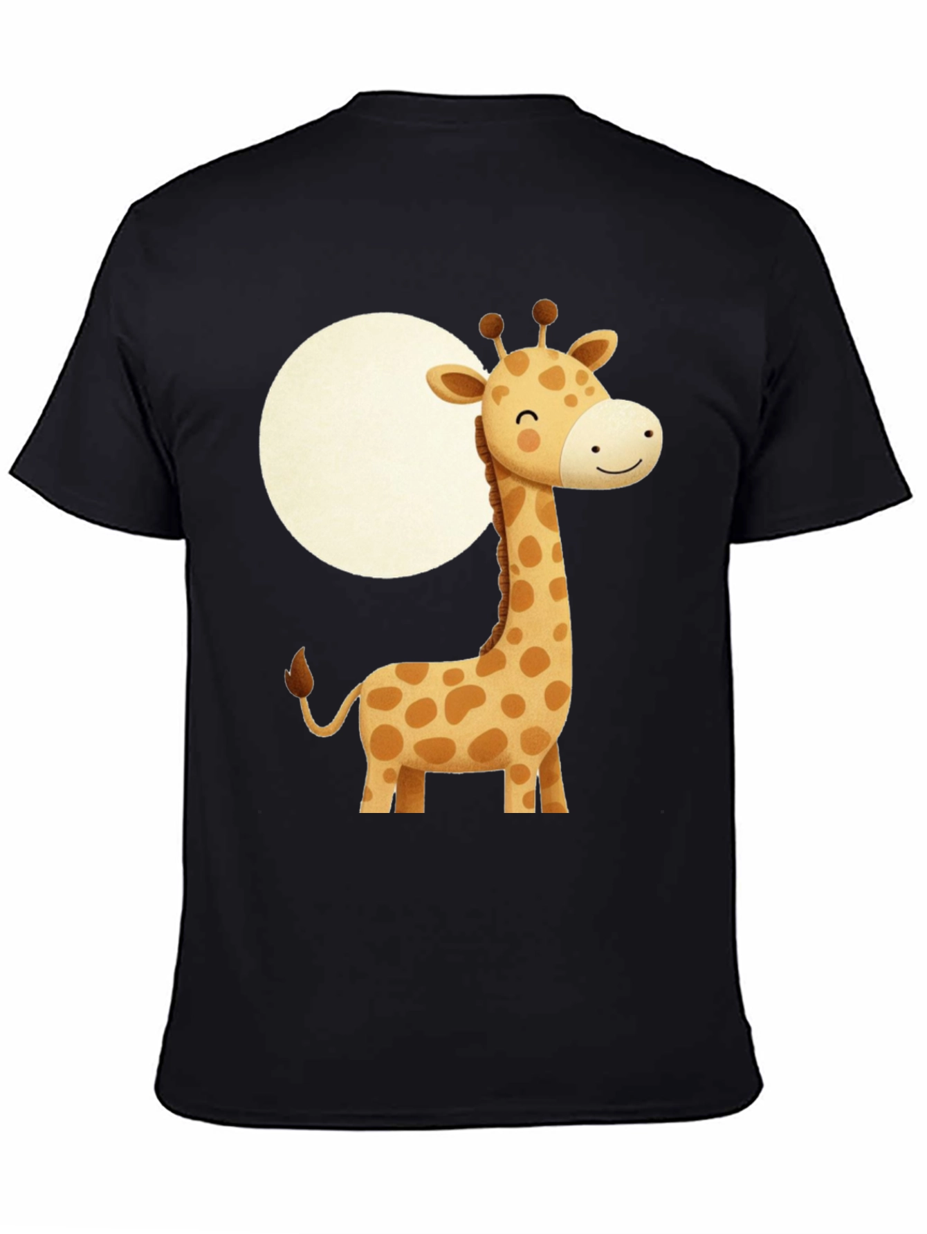 Cute Giraffe Graphic Print Black T-Shirt