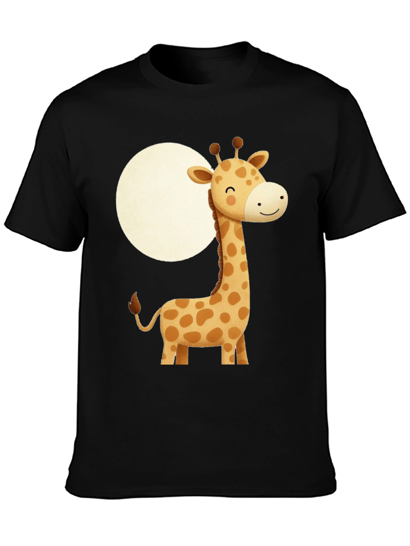 Cute Giraffe Graphic Print Black T-Shirt
