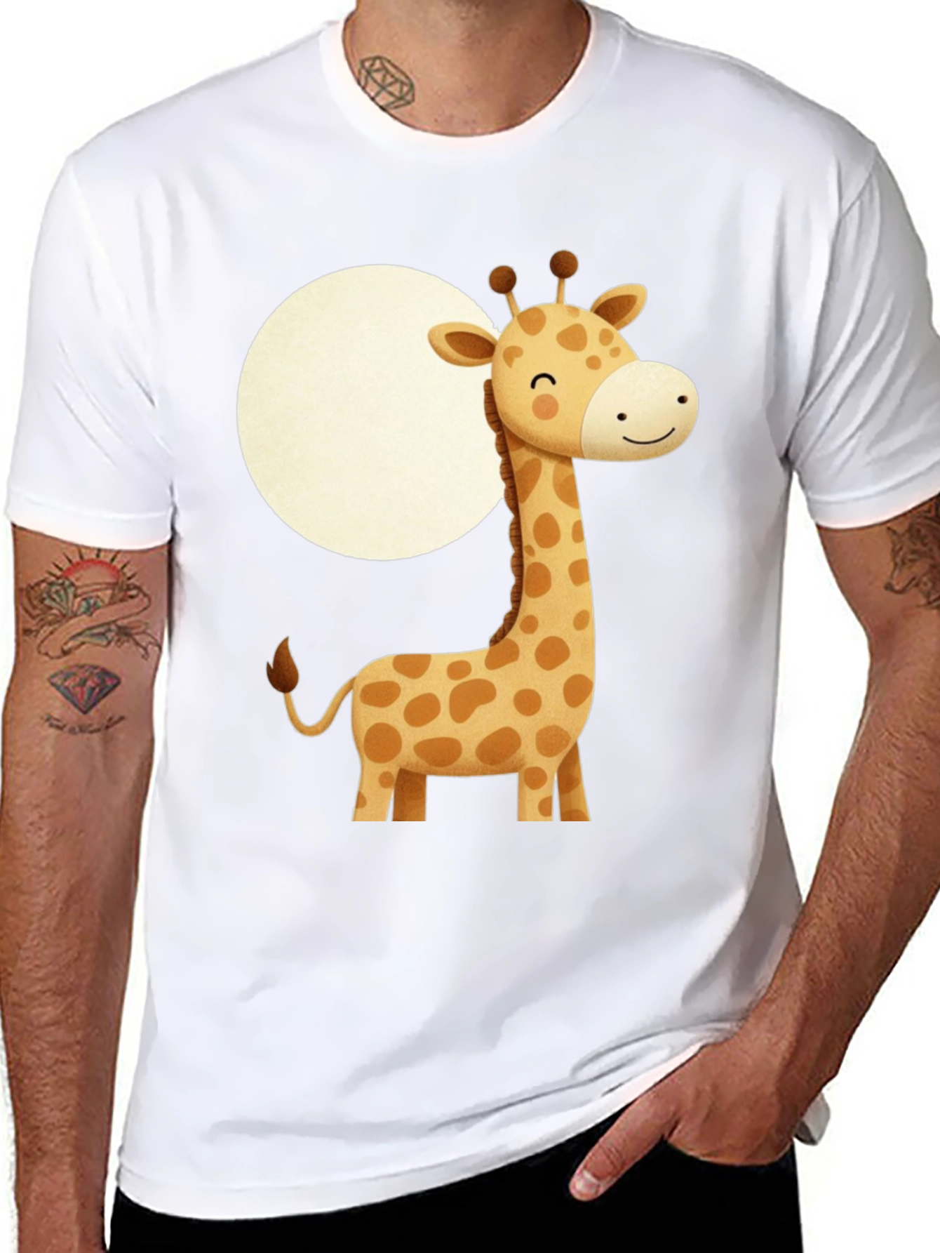 Cute Giraffe Graphic Print Black T-Shirt