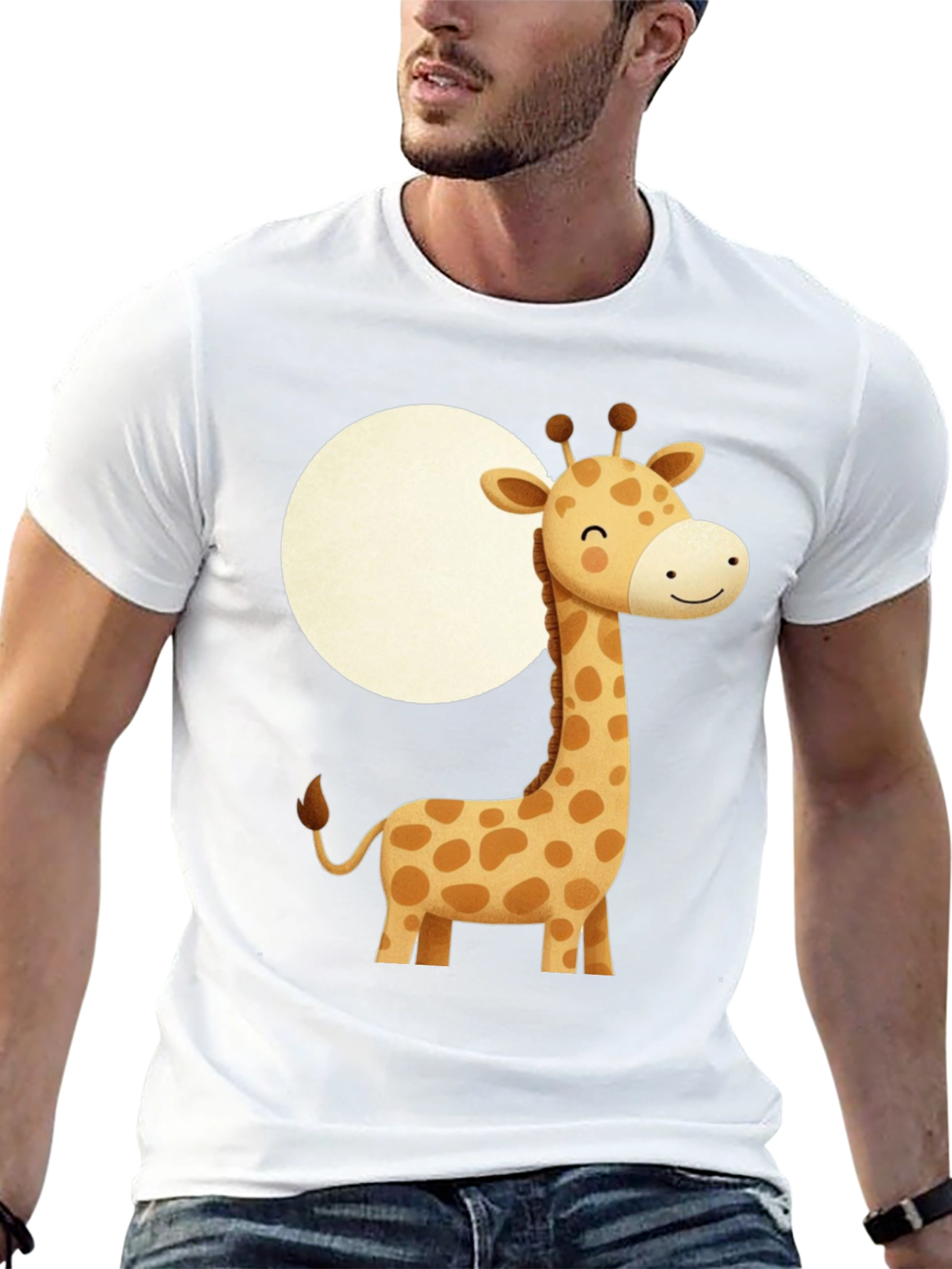 Cute Giraffe Graphic Print Black T-Shirt