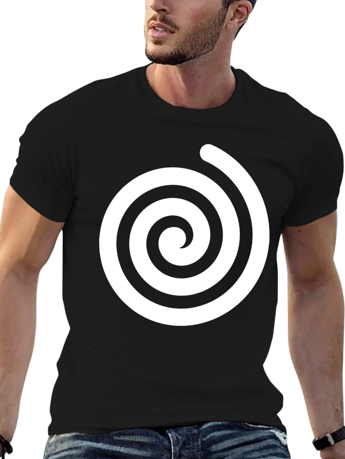Black T-Shirt with White Swirl Graphic