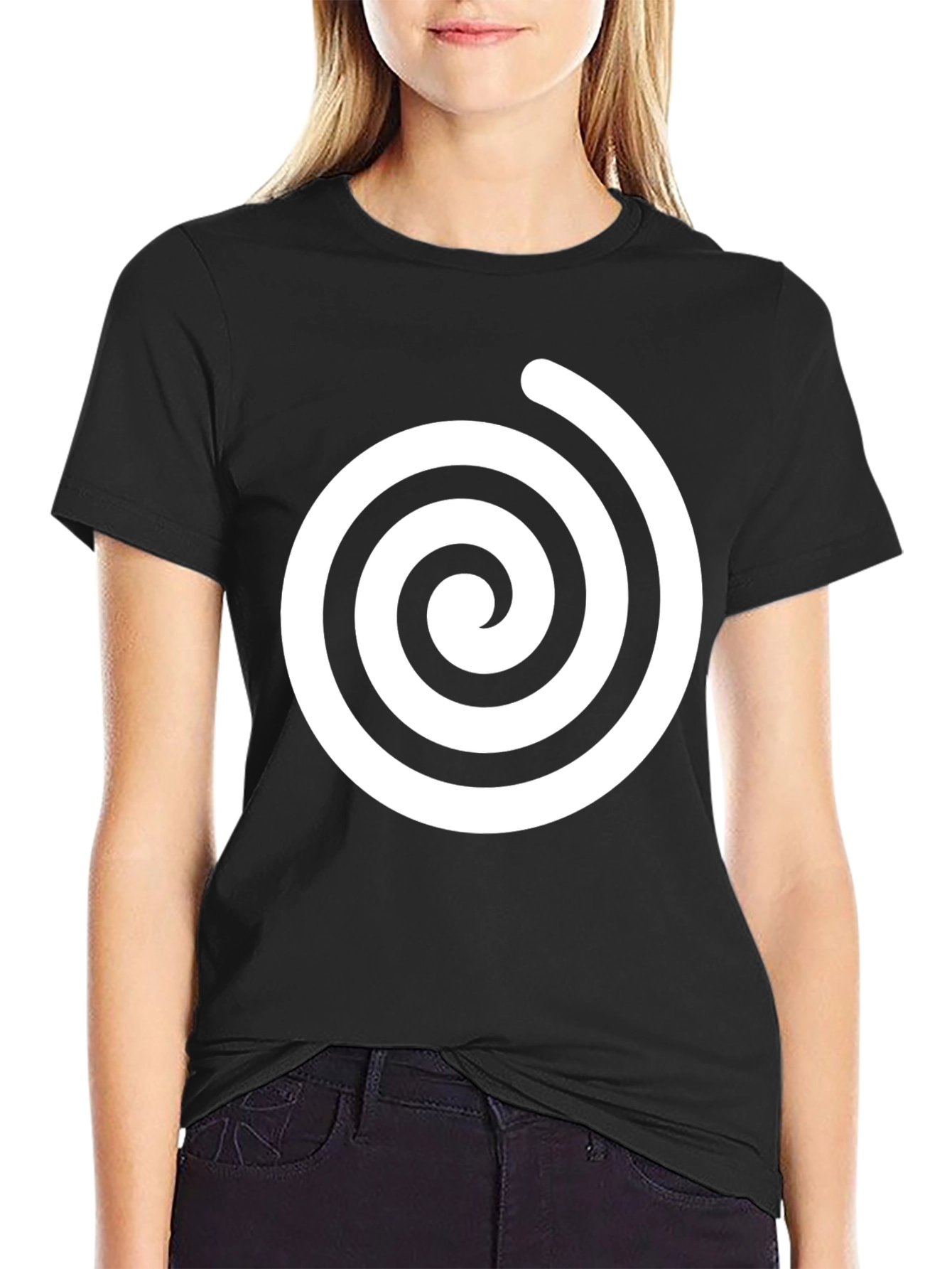 Black T-Shirt with White Swirl Graphic