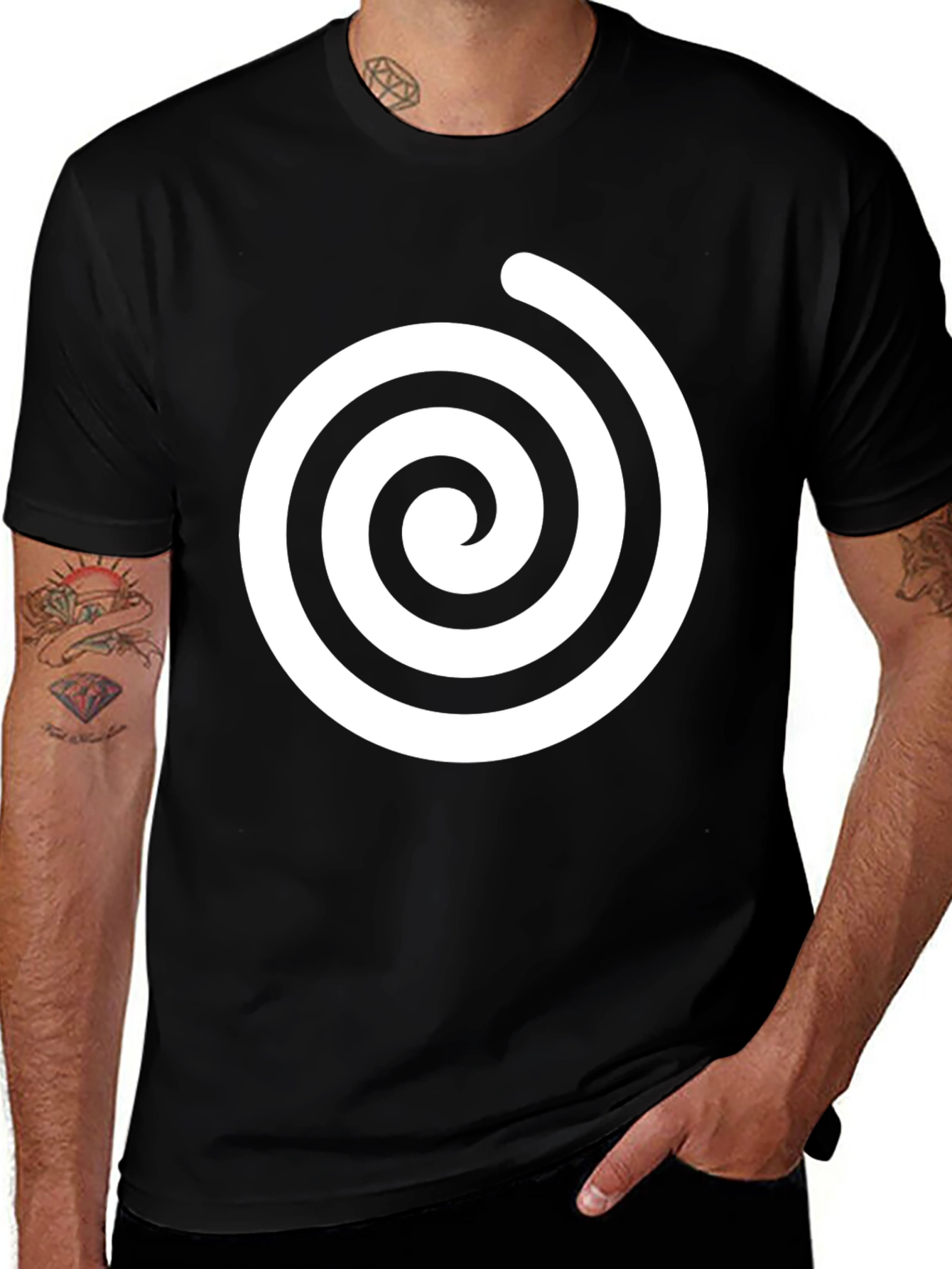 Black T-Shirt with White Swirl Graphic