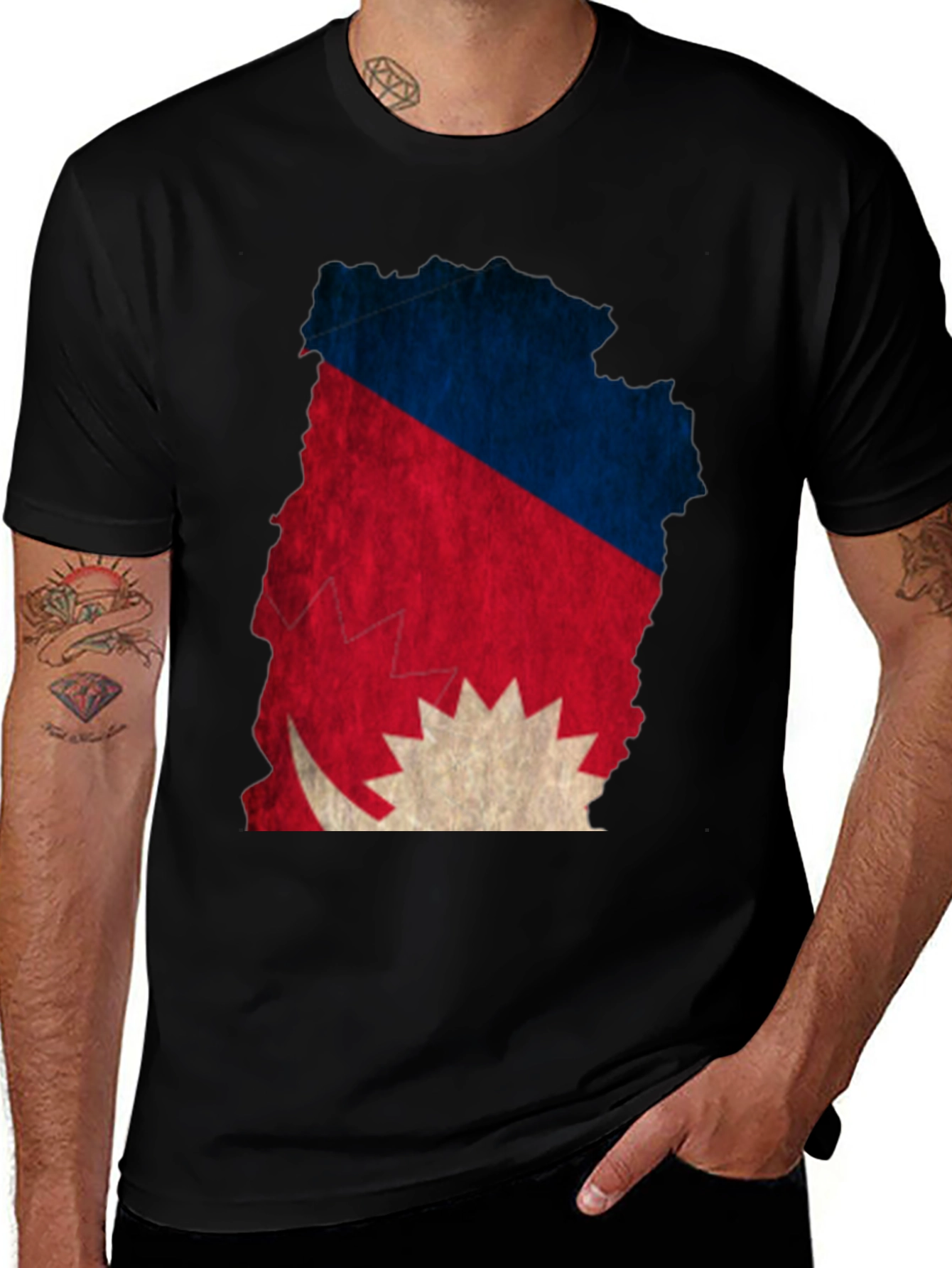 Nepal Flag Map Graphic Tee - Black T-Shirt