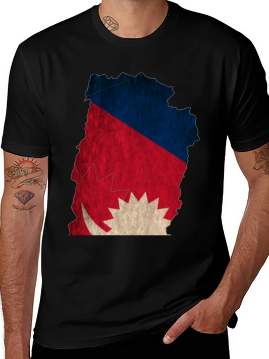 Nepal Flag Map Graphic Tee - Black T-Shirt