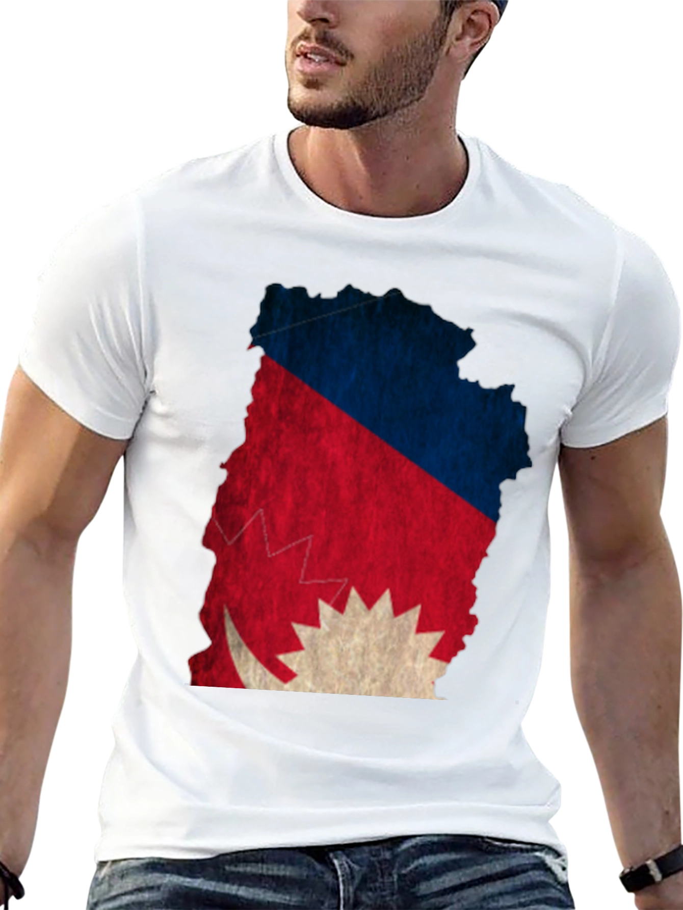 Nepal Flag Map Graphic Tee - Black T-Shirt