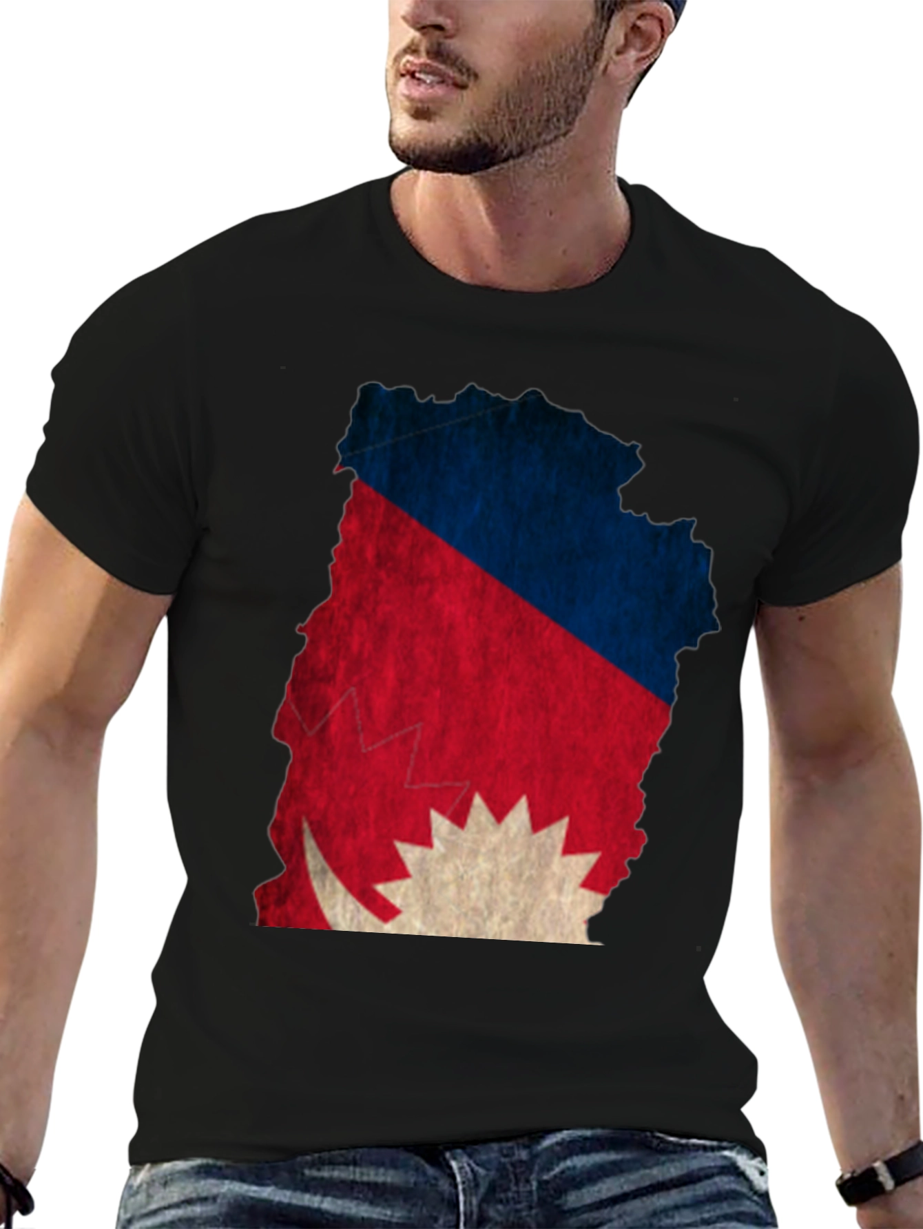 Nepal Flag Map Graphic Tee - Black T-Shirt