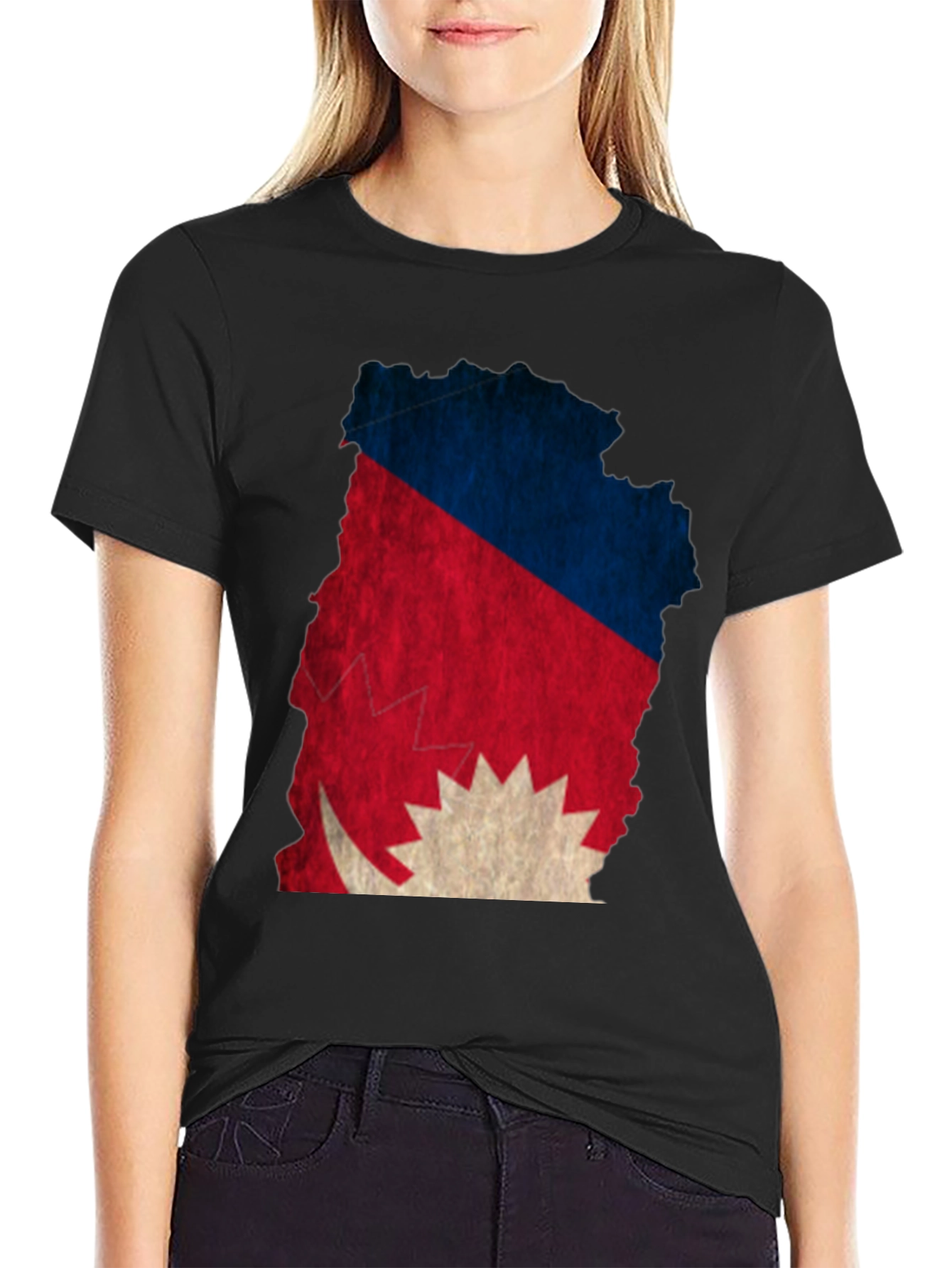 Nepal Flag Map Graphic Tee - Black T-Shirt