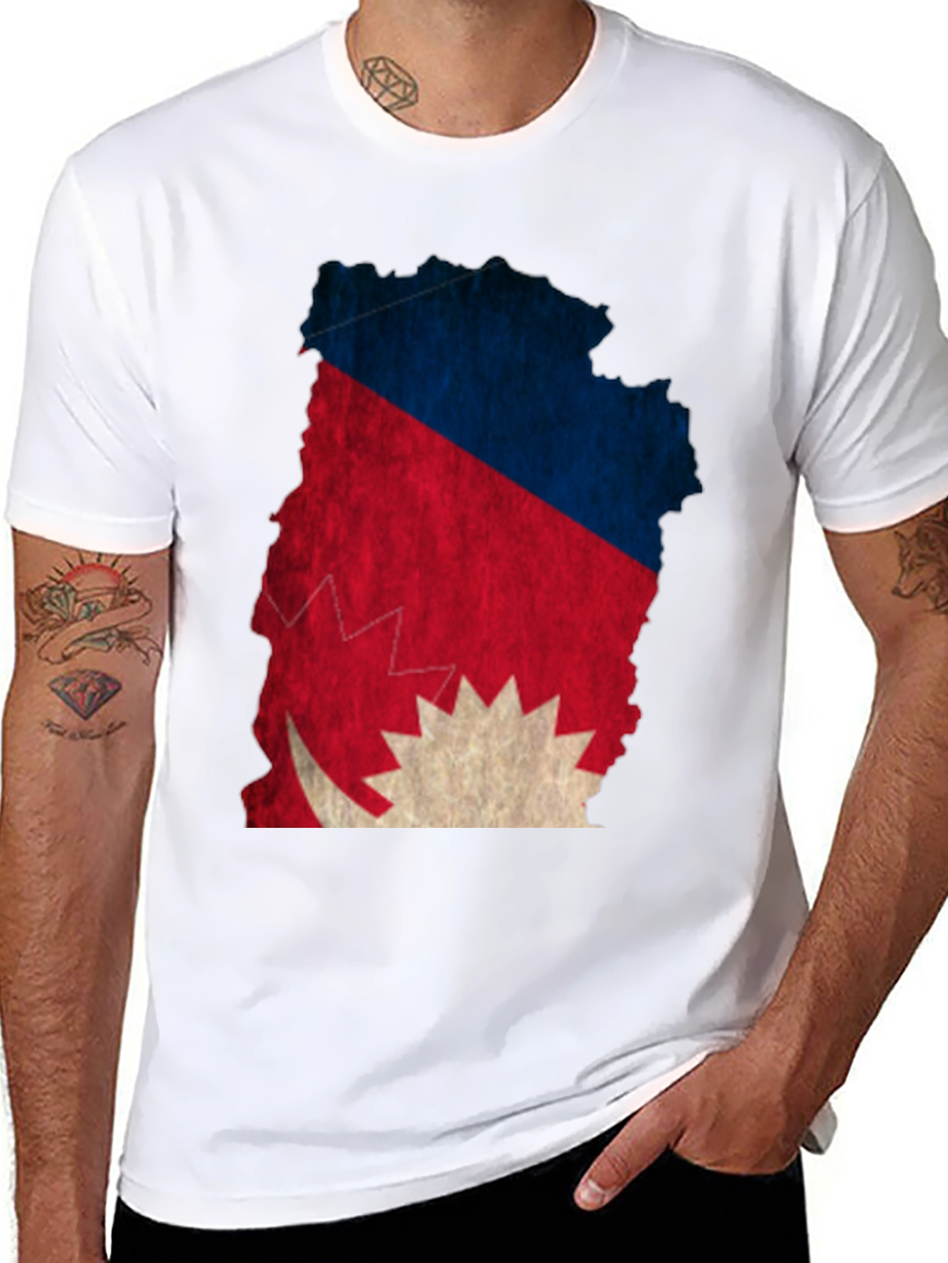 Nepal Flag Map Graphic Tee - Black T-Shirt