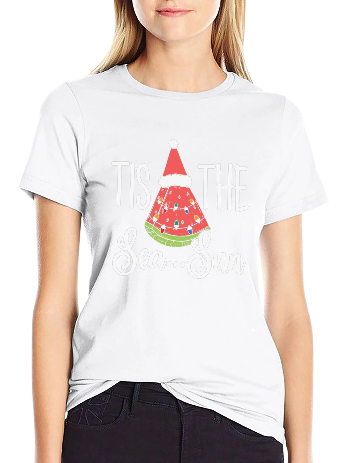 Tis The Sea-Sun T-Shirt - Watermelon Christmas Tee