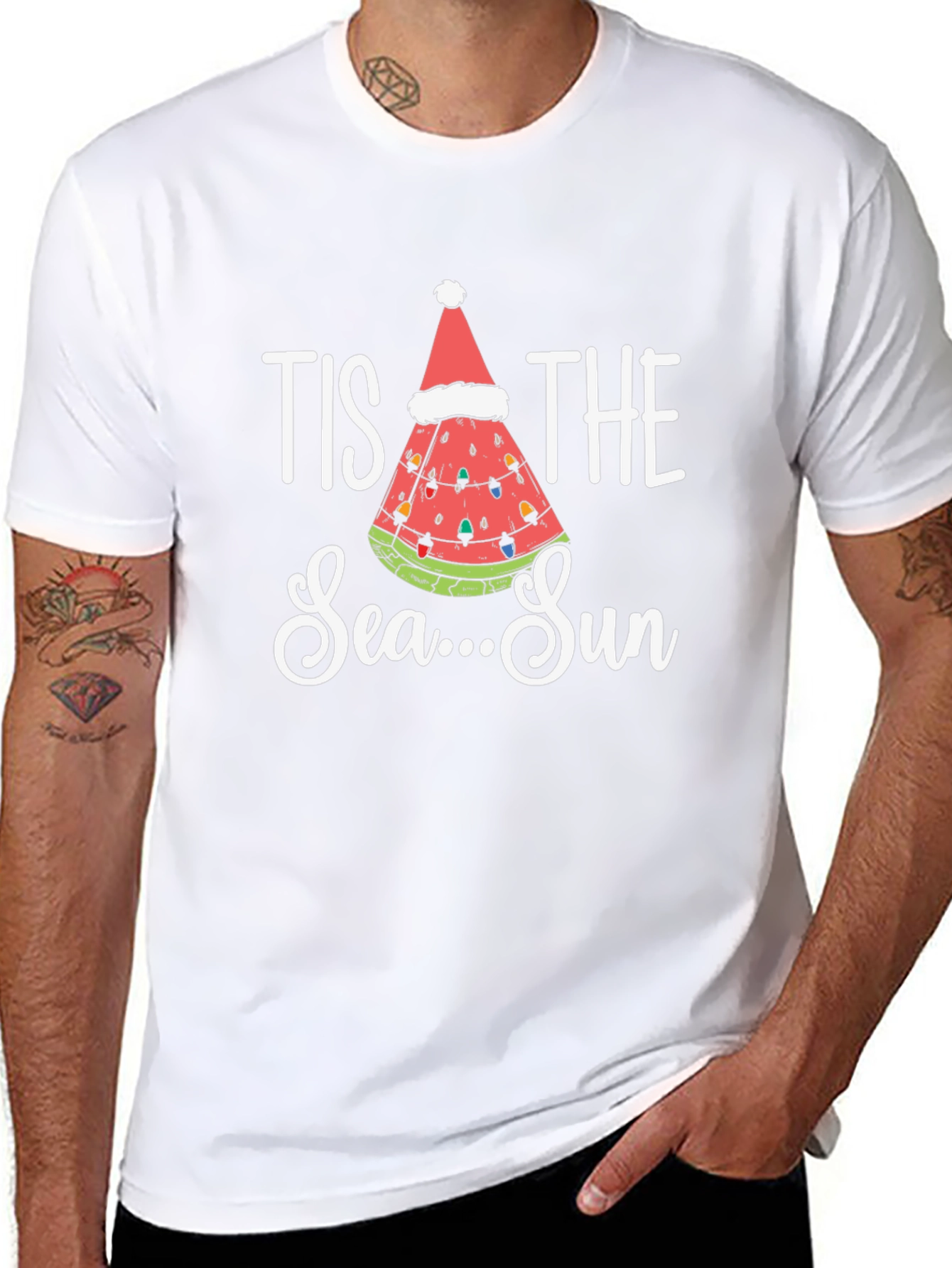 Tis The Sea-Sun T-Shirt - Watermelon Christmas Tee