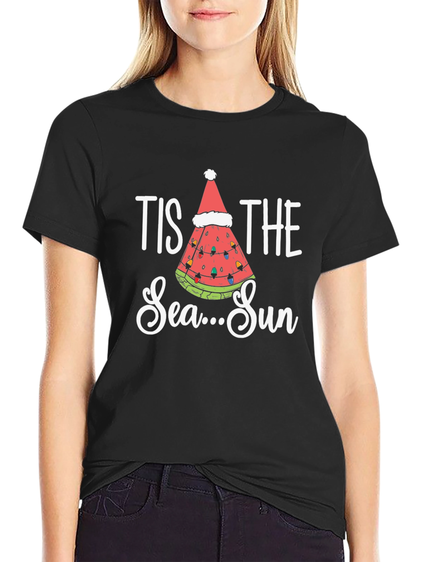 Tis The Sea-Sun T-Shirt - Watermelon Christmas Tee