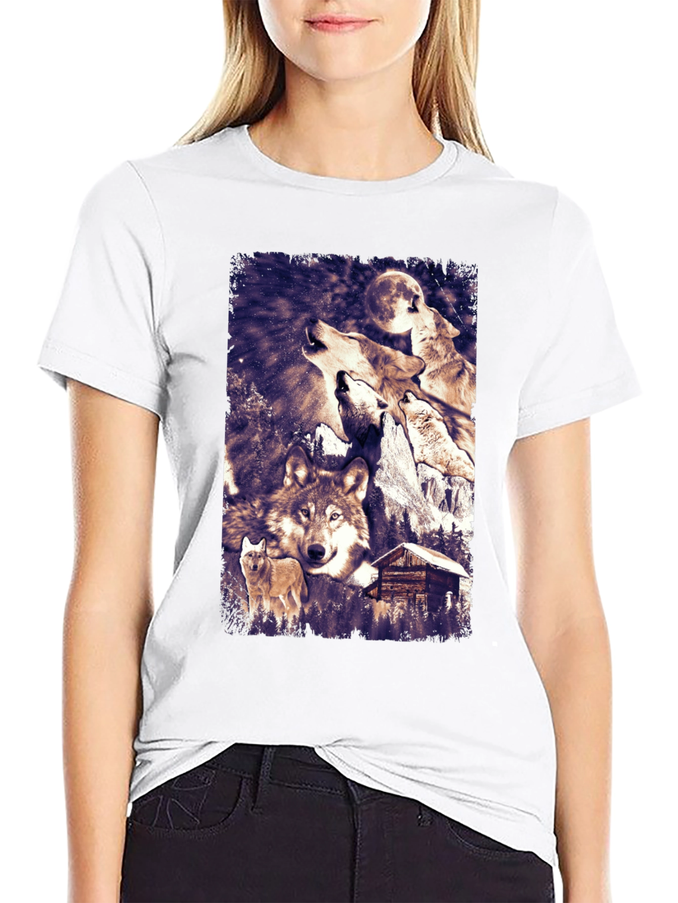 Wolf Pack Moon Graphic Tee - Black T-Shirt