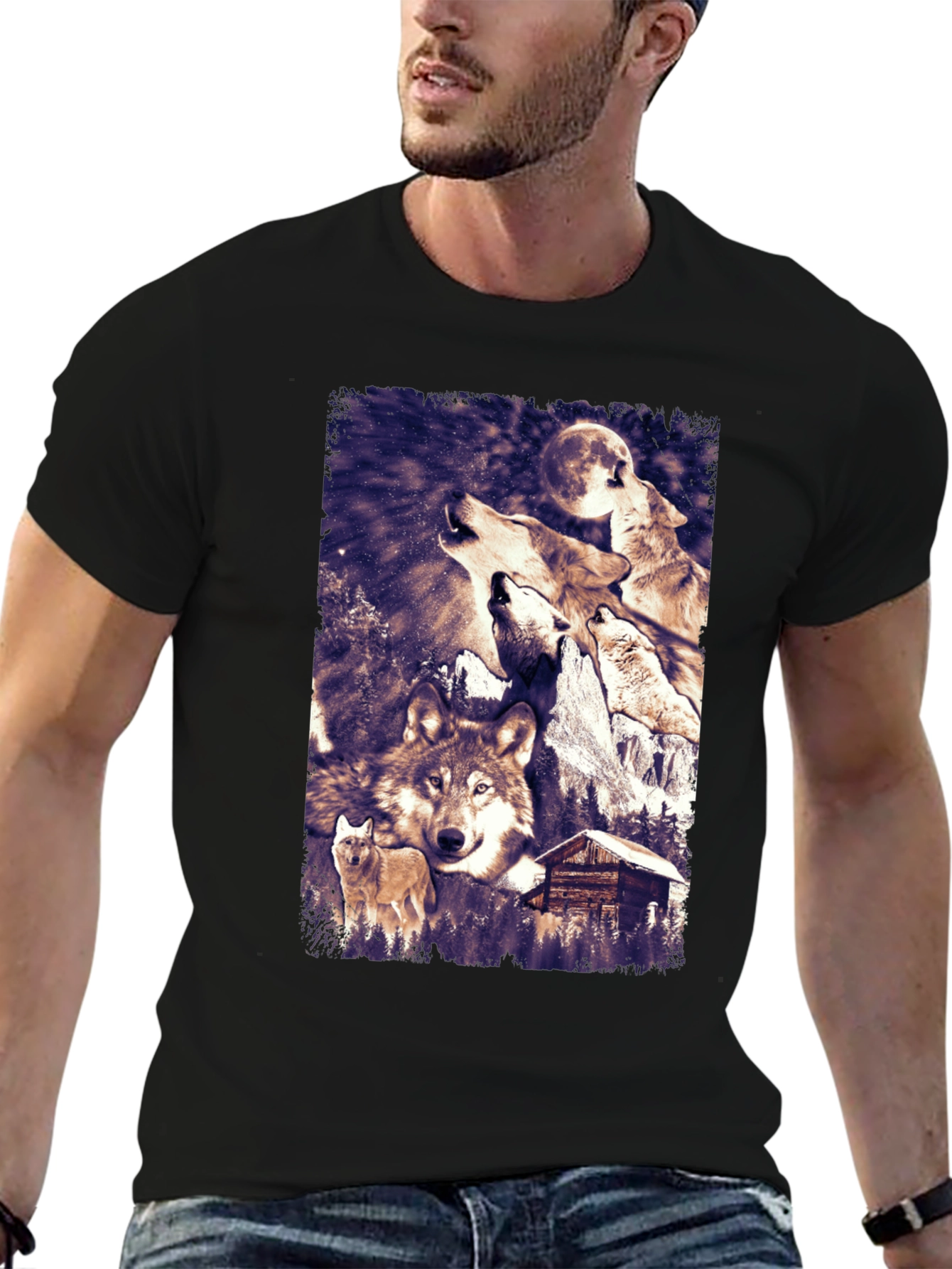 Wolf Pack Moon Graphic Tee - Black T-Shirt