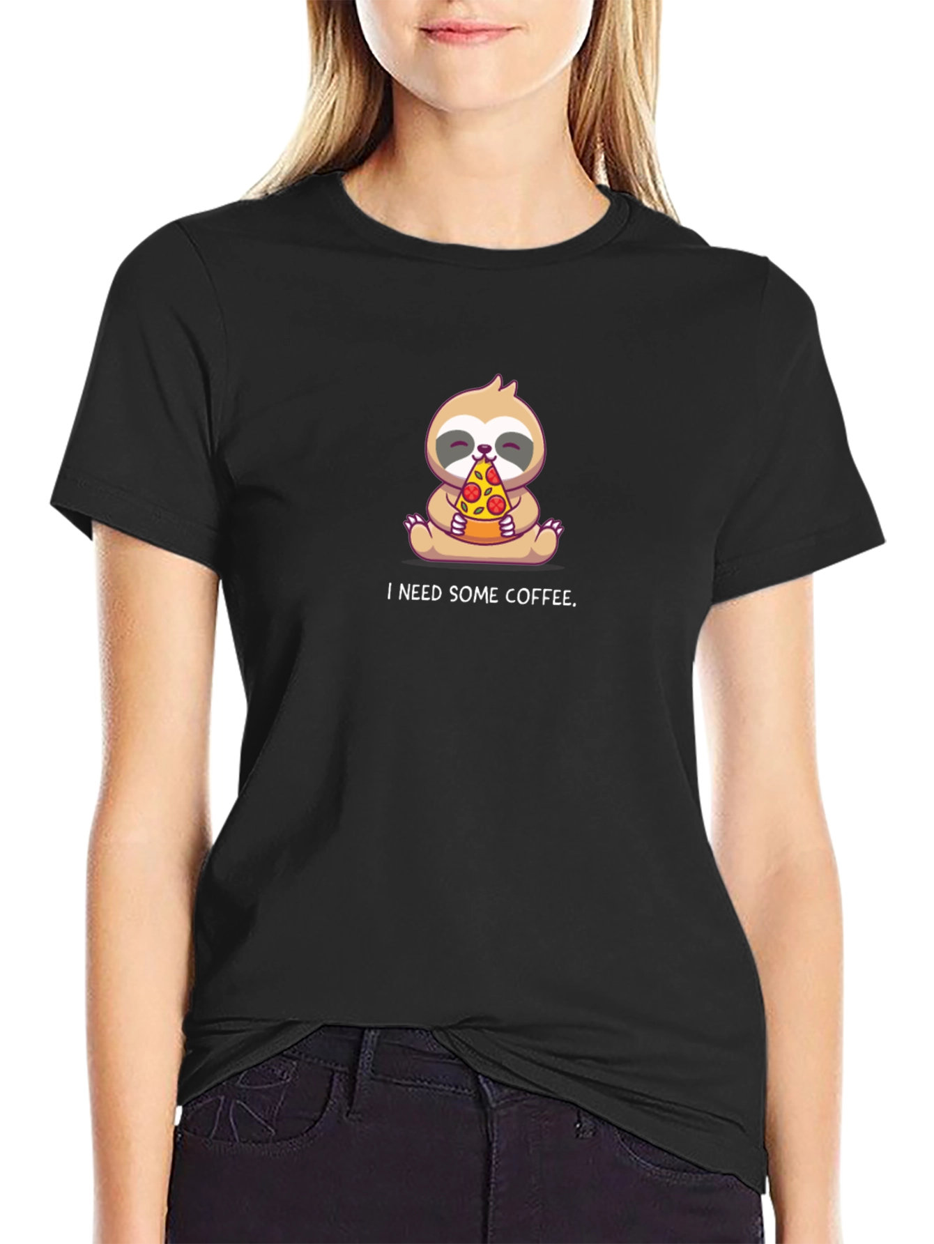 Sloth Pizza T-Shirt - I Need Some Coffee