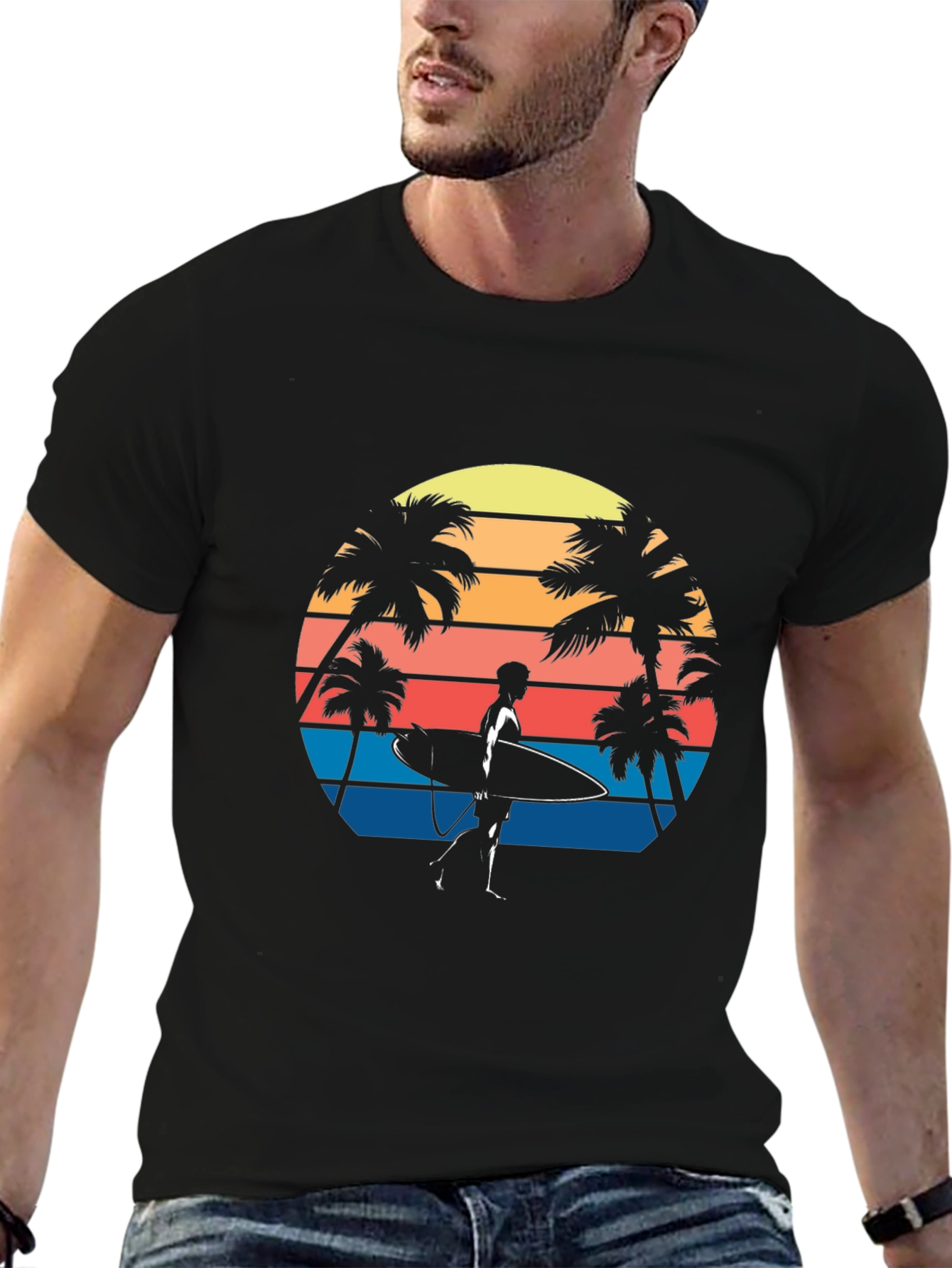 Retro Surfer T-Shirt - Tropical Palm Tree Graphic Tee