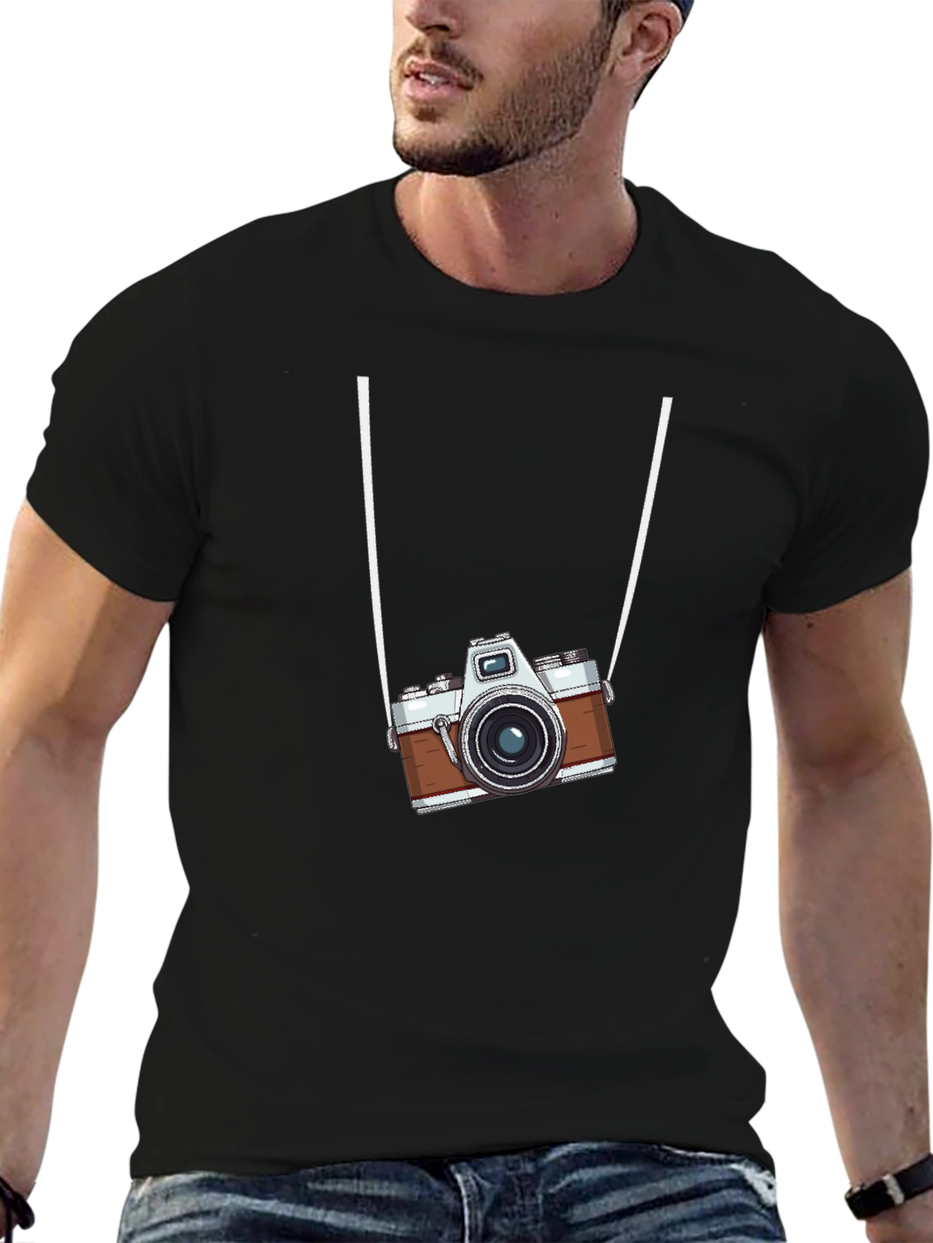 Retro Camera Graphic Black T-Shirt