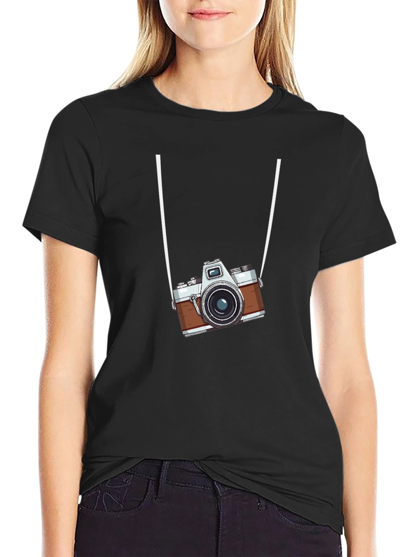 Retro Camera Graphic Black T-Shirt