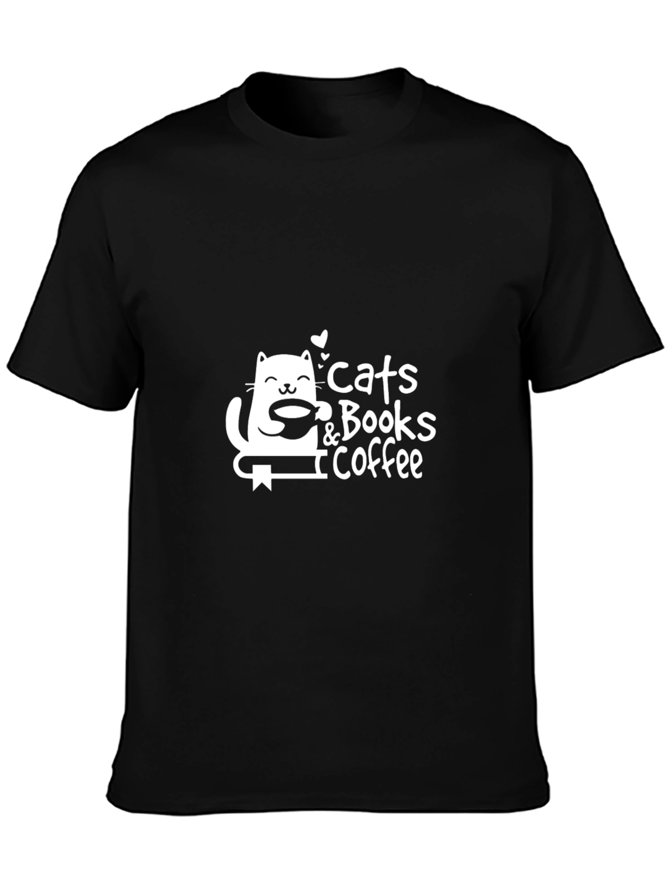 Cats Books & Coffee T-Shirt - Black Graphic Tee
