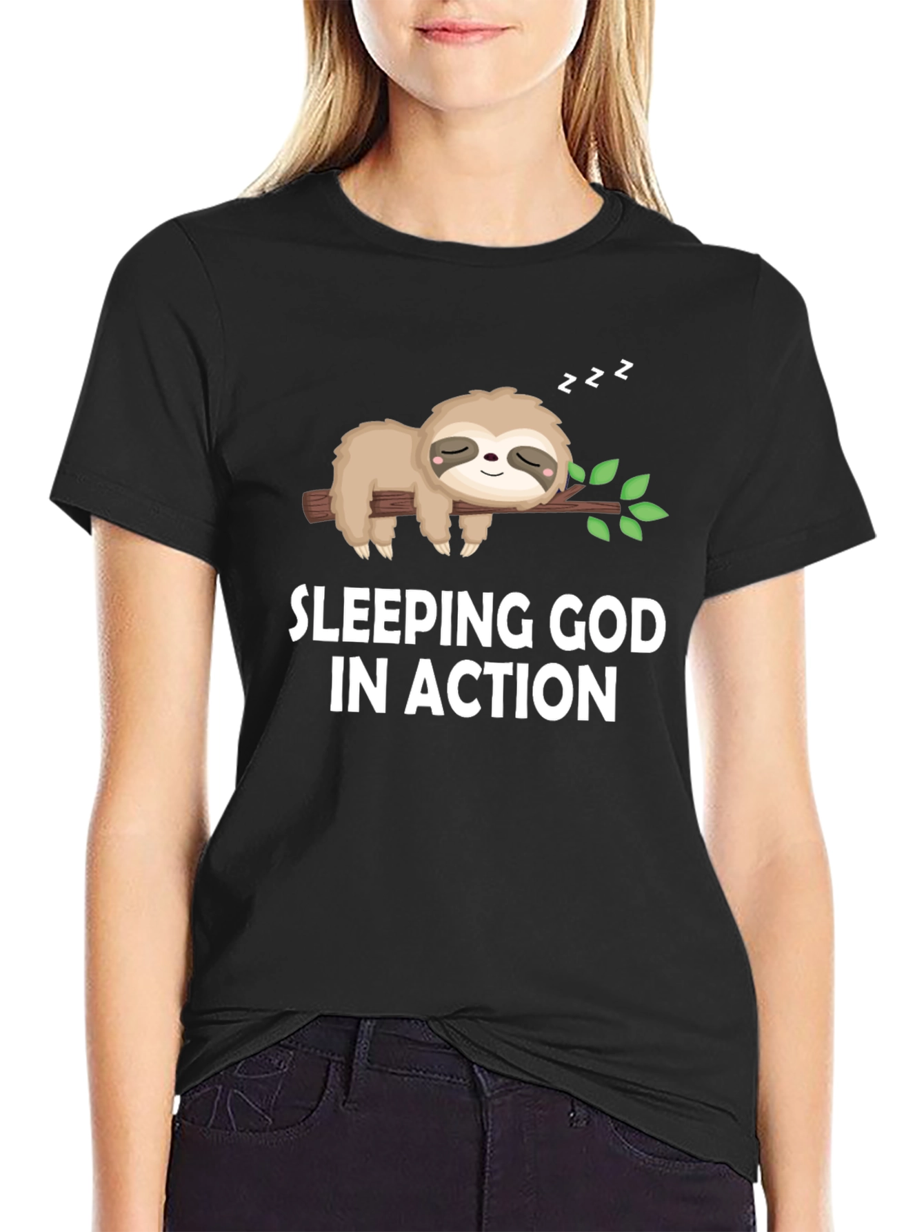 Sleeping God in Action Sloth Graphic Tee