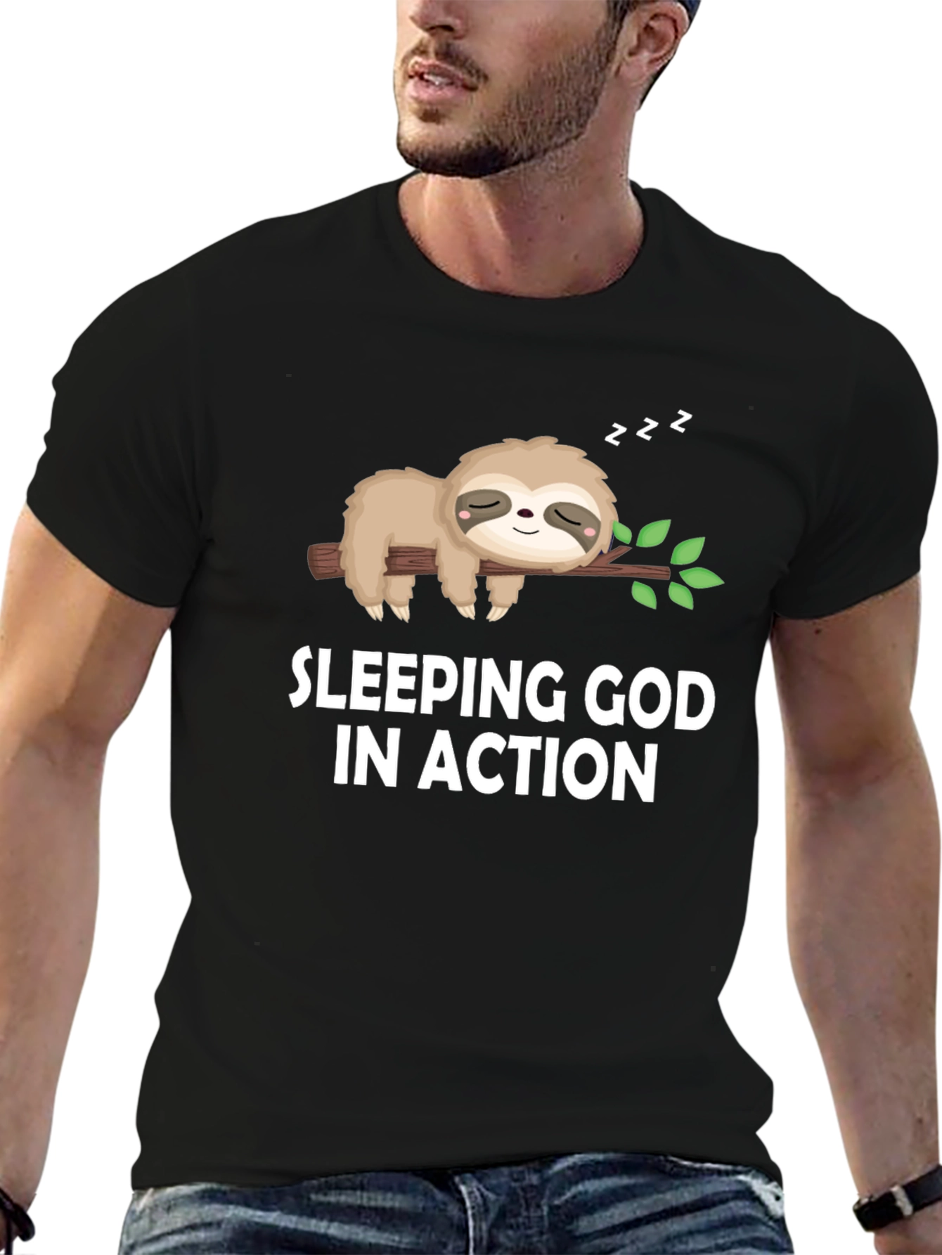 Sleeping God in Action Sloth Graphic Tee