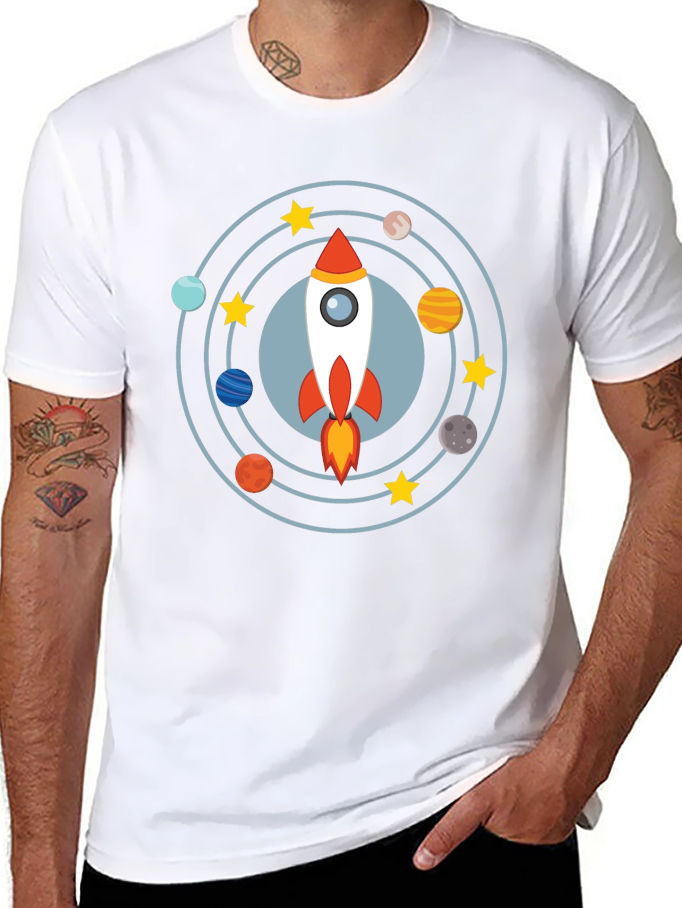 Rocket & Planets Graphic Tee - Space Adventure Shirt
