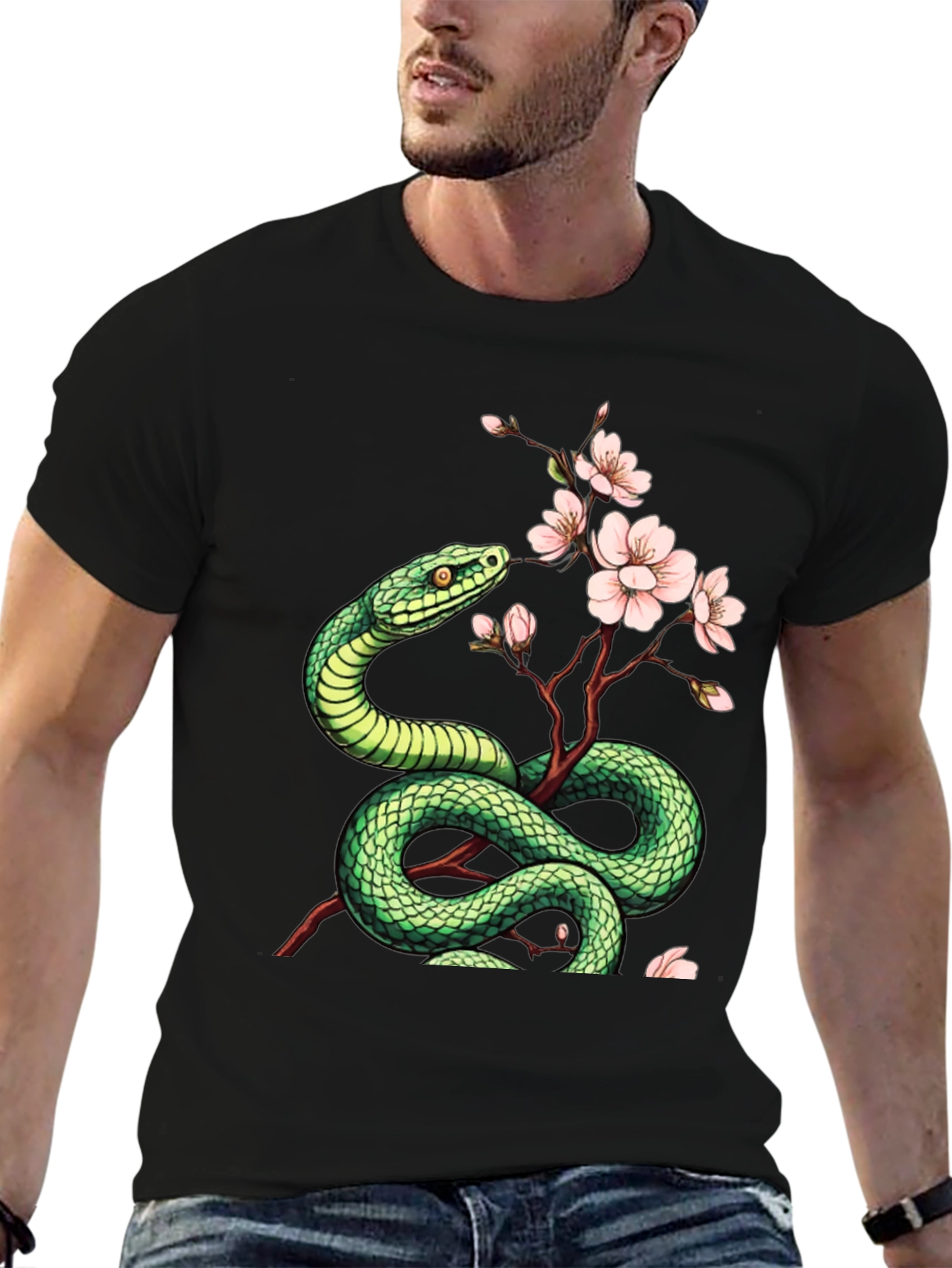 Snake & Blossom Graphic Tee - Artistic Design