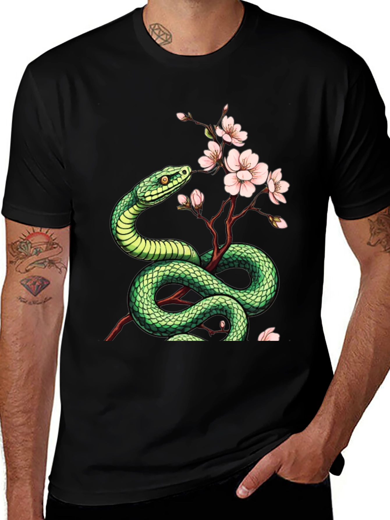 Snake & Blossom Graphic Tee - Artistic Design