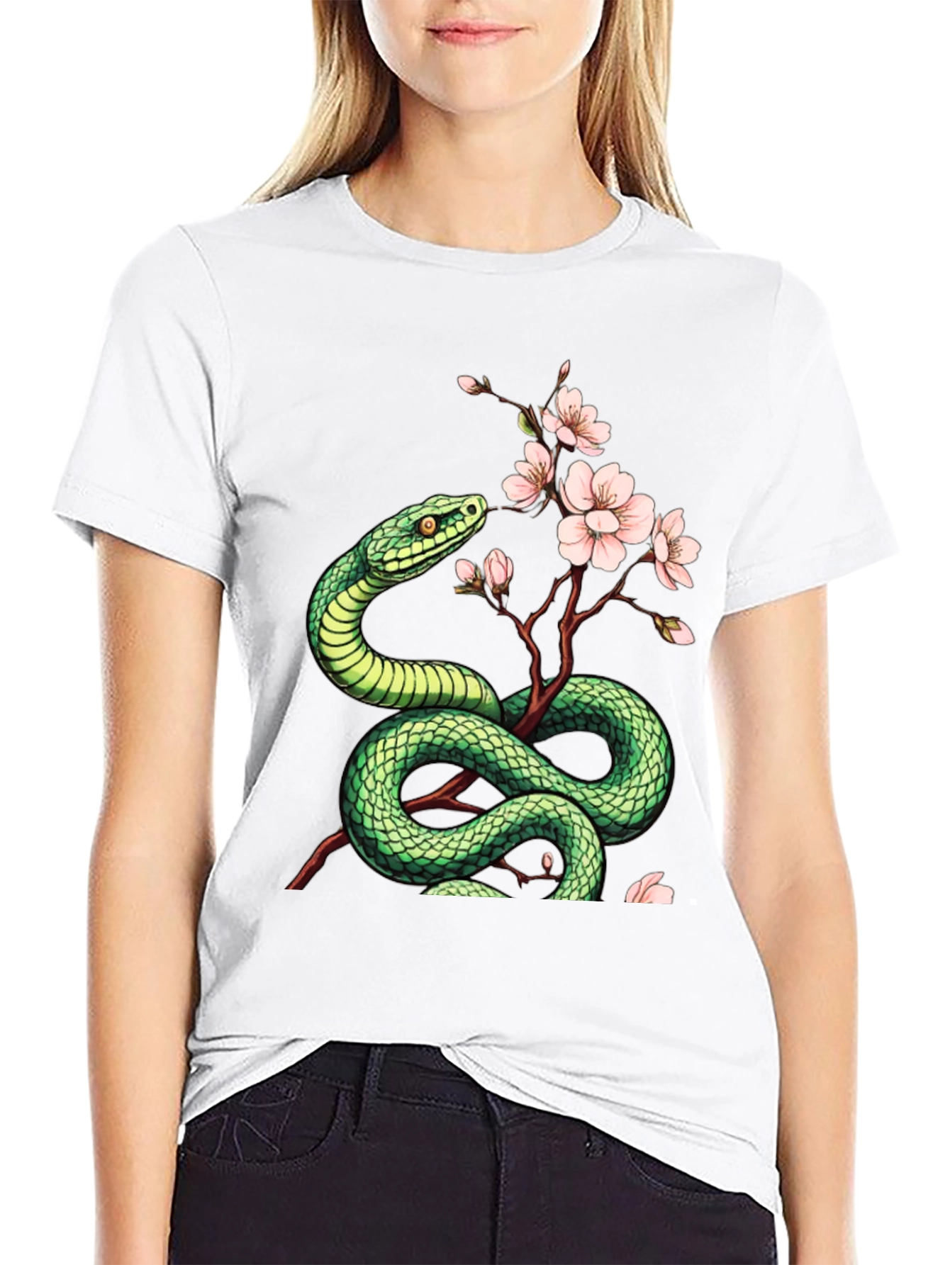 Snake & Blossom Graphic Tee - Artistic Design