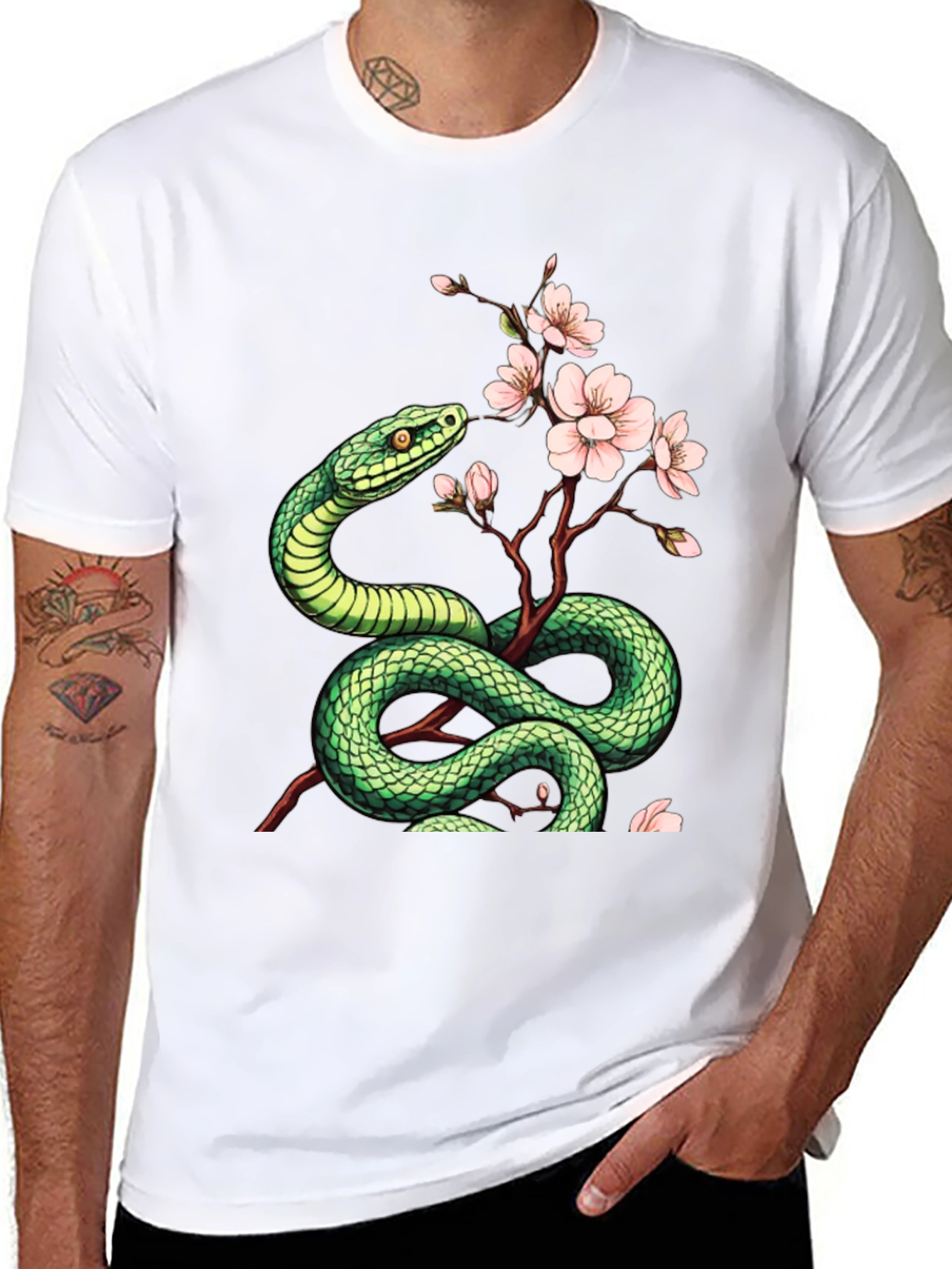 Snake & Blossom Graphic Tee - Artistic Design