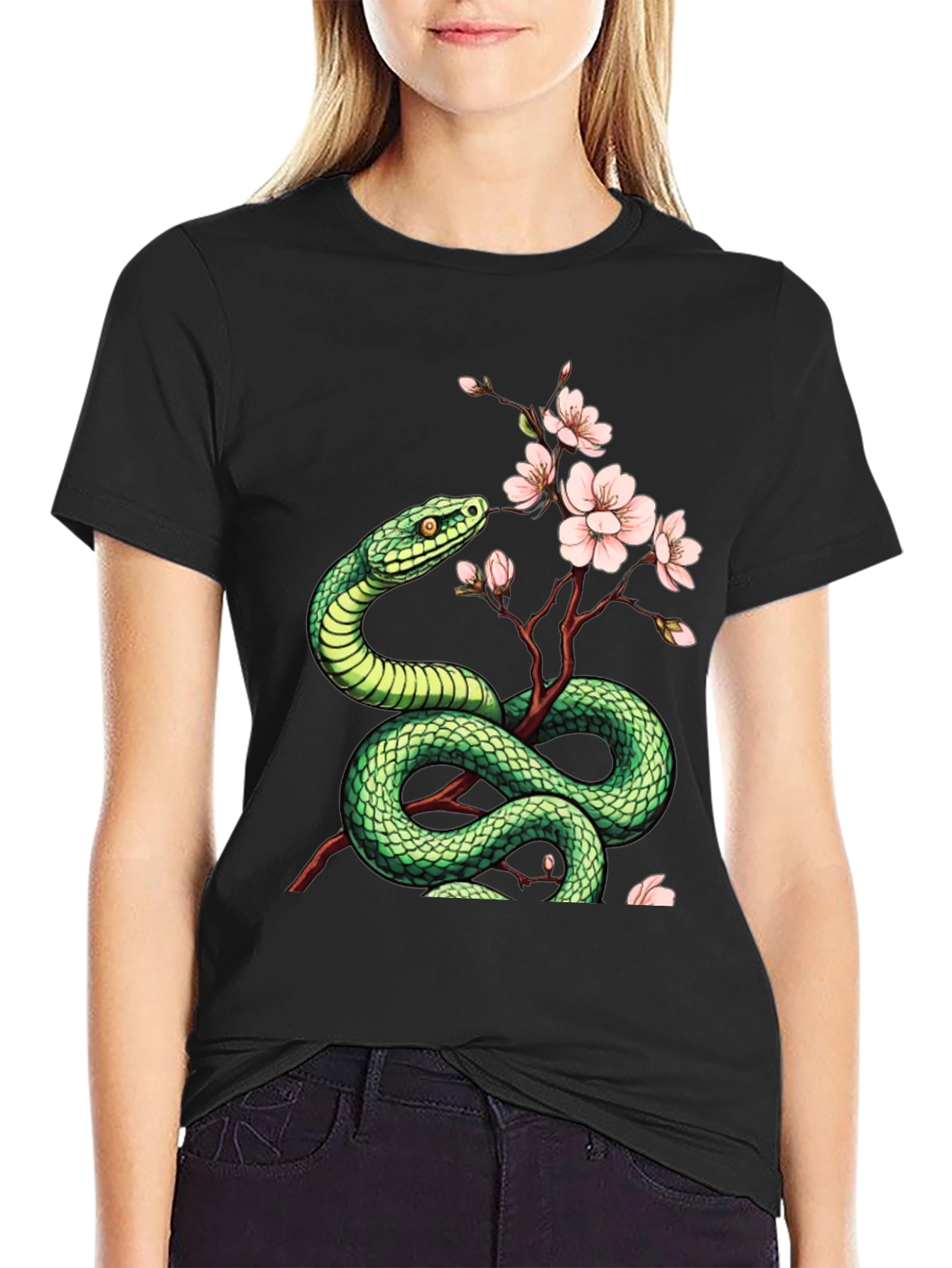 Snake & Blossom Graphic Tee - Artistic Design