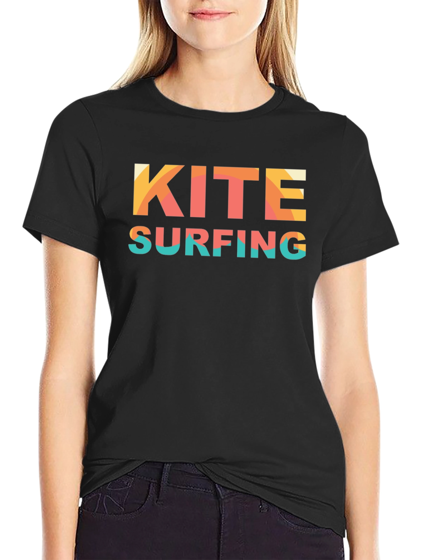 Kite Surfing Graphic T-Shirt Black Cotton Tee