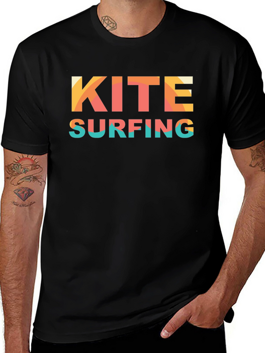 Kite Surfing Graphic T-Shirt Black Cotton Tee