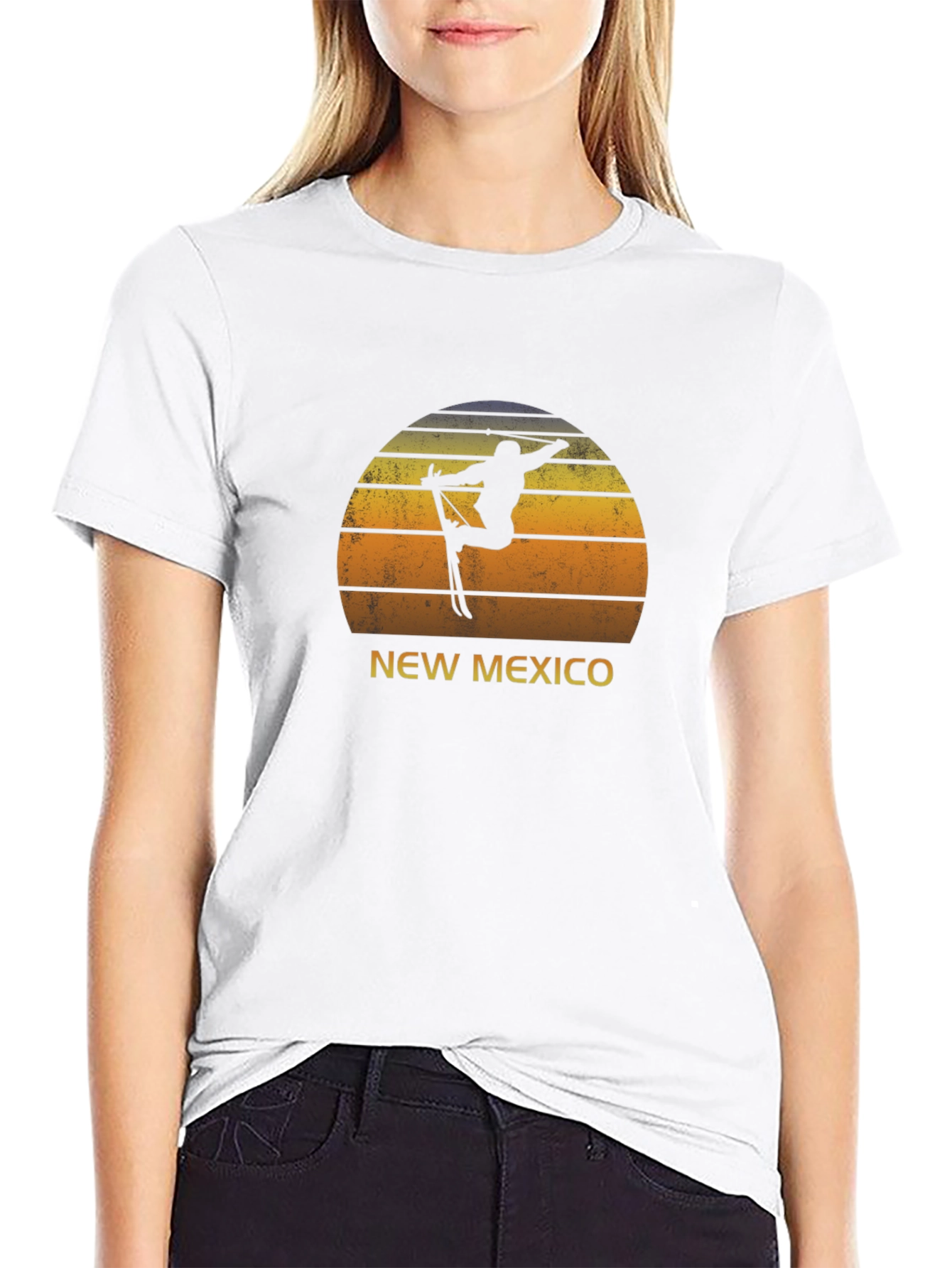 New Mexico Skiing T-Shirt - Retro Sunset Design