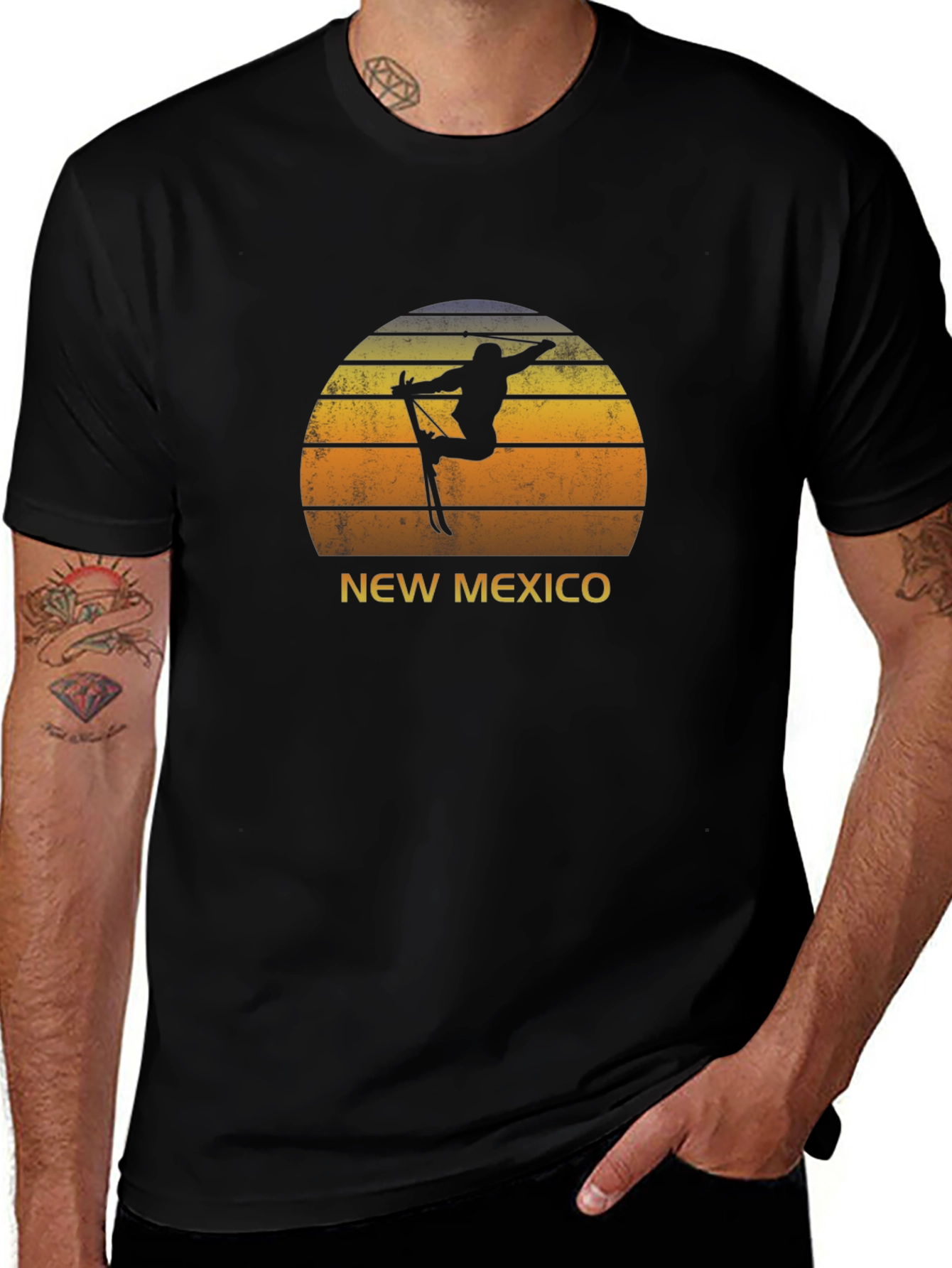 New Mexico Skiing T-Shirt - Retro Sunset Design