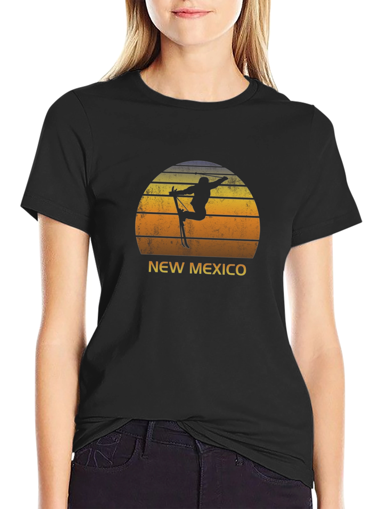 New Mexico Skiing T-Shirt - Retro Sunset Design