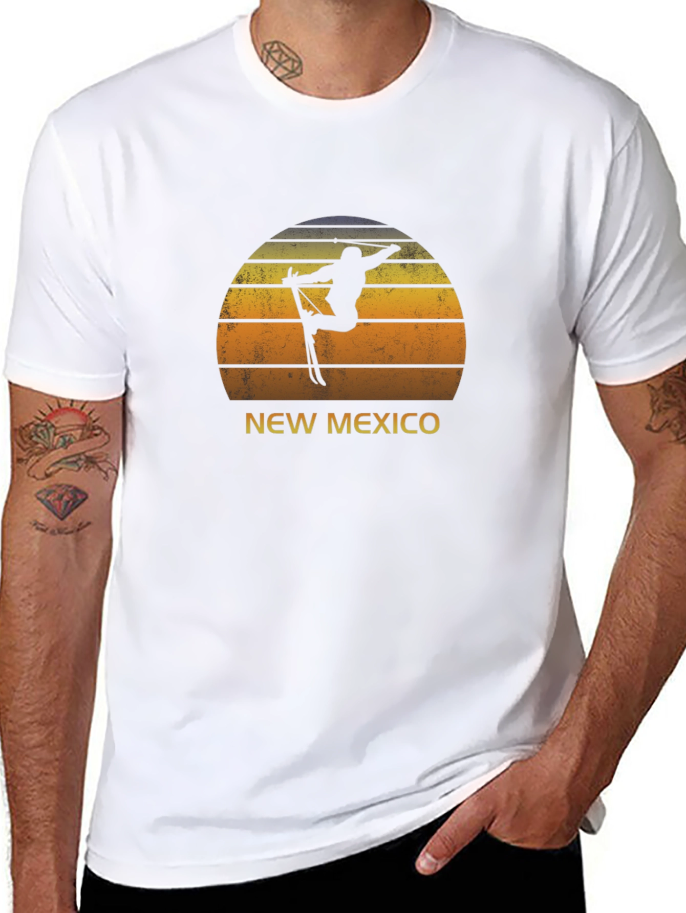 New Mexico Skiing T-Shirt - Retro Sunset Design