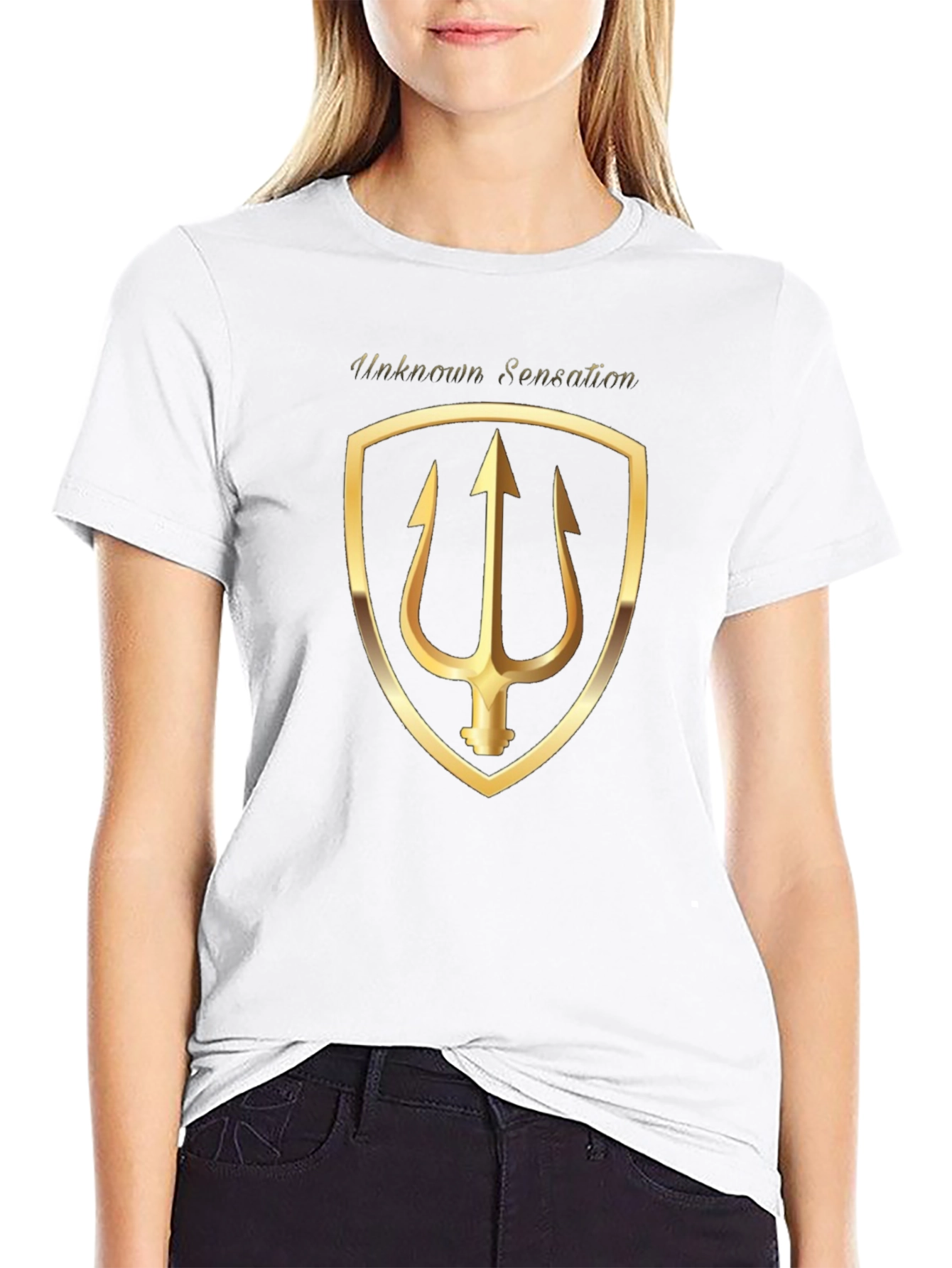 Unknown Sensation Black T-Shirt Gold Trident Shield