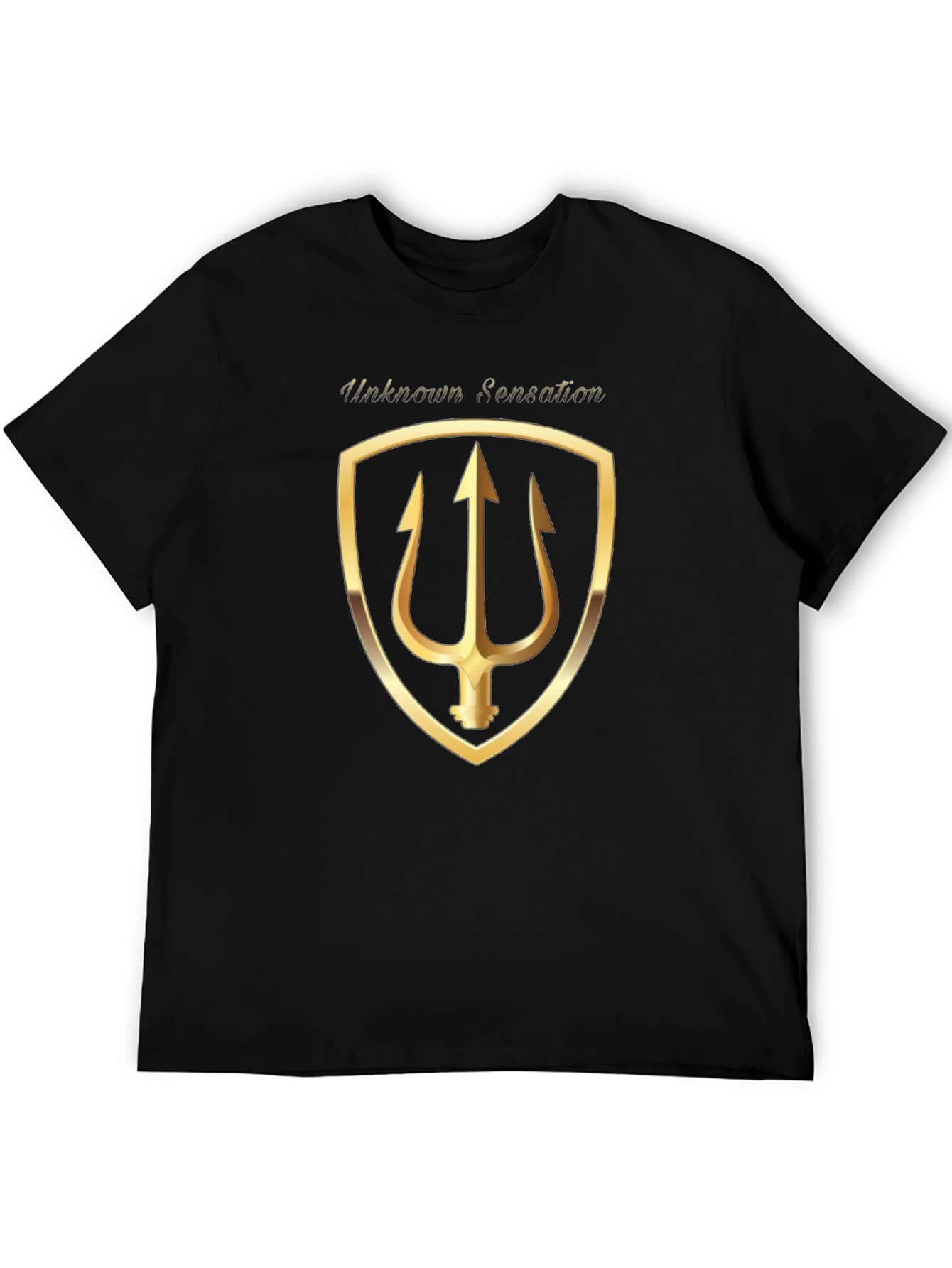 Unknown Sensation Black T-Shirt Gold Trident Shield